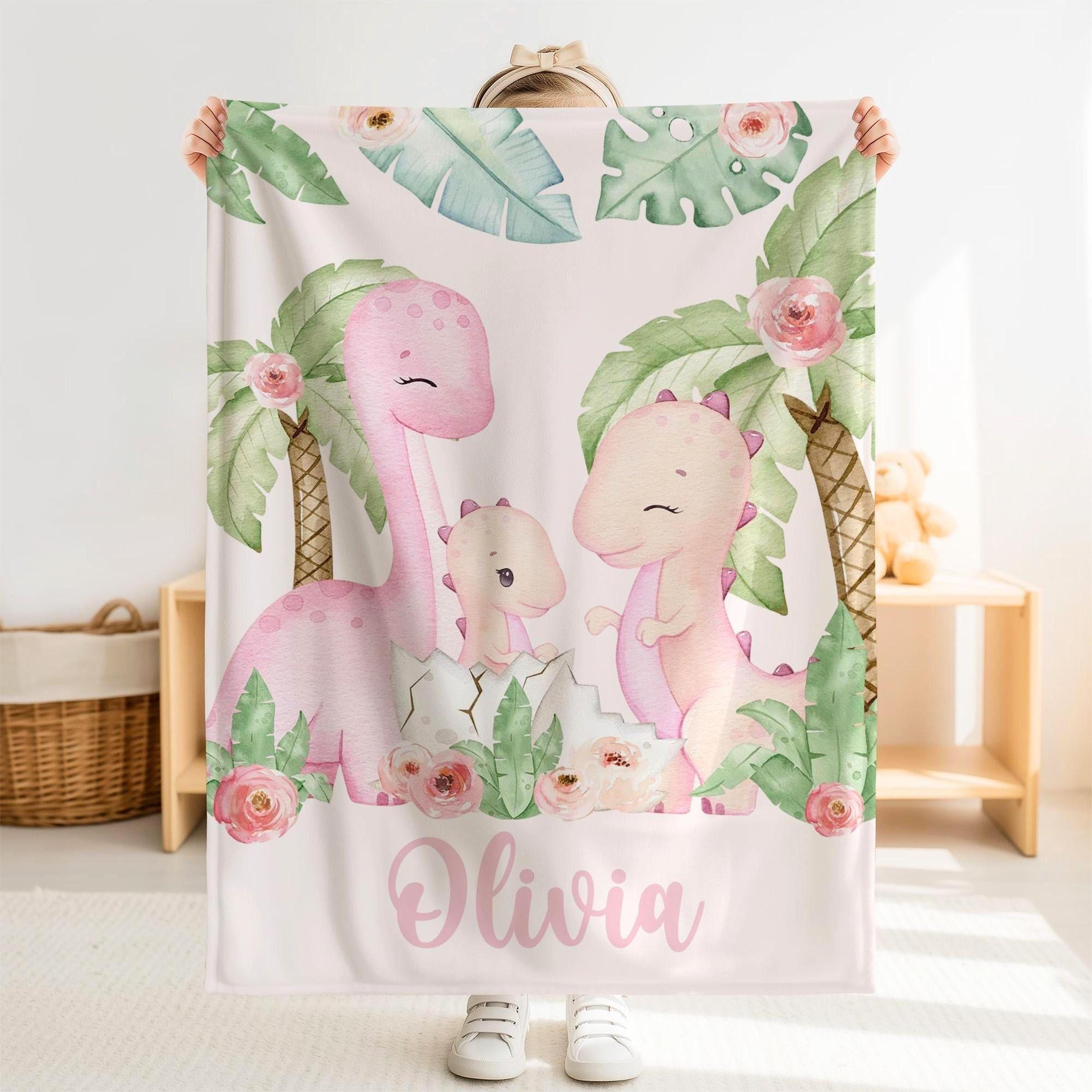 personalized dinosaur sherpa baby blanket, custom name dino nursery blanket, cute dinosaur baby boy gift, jurassic nurse