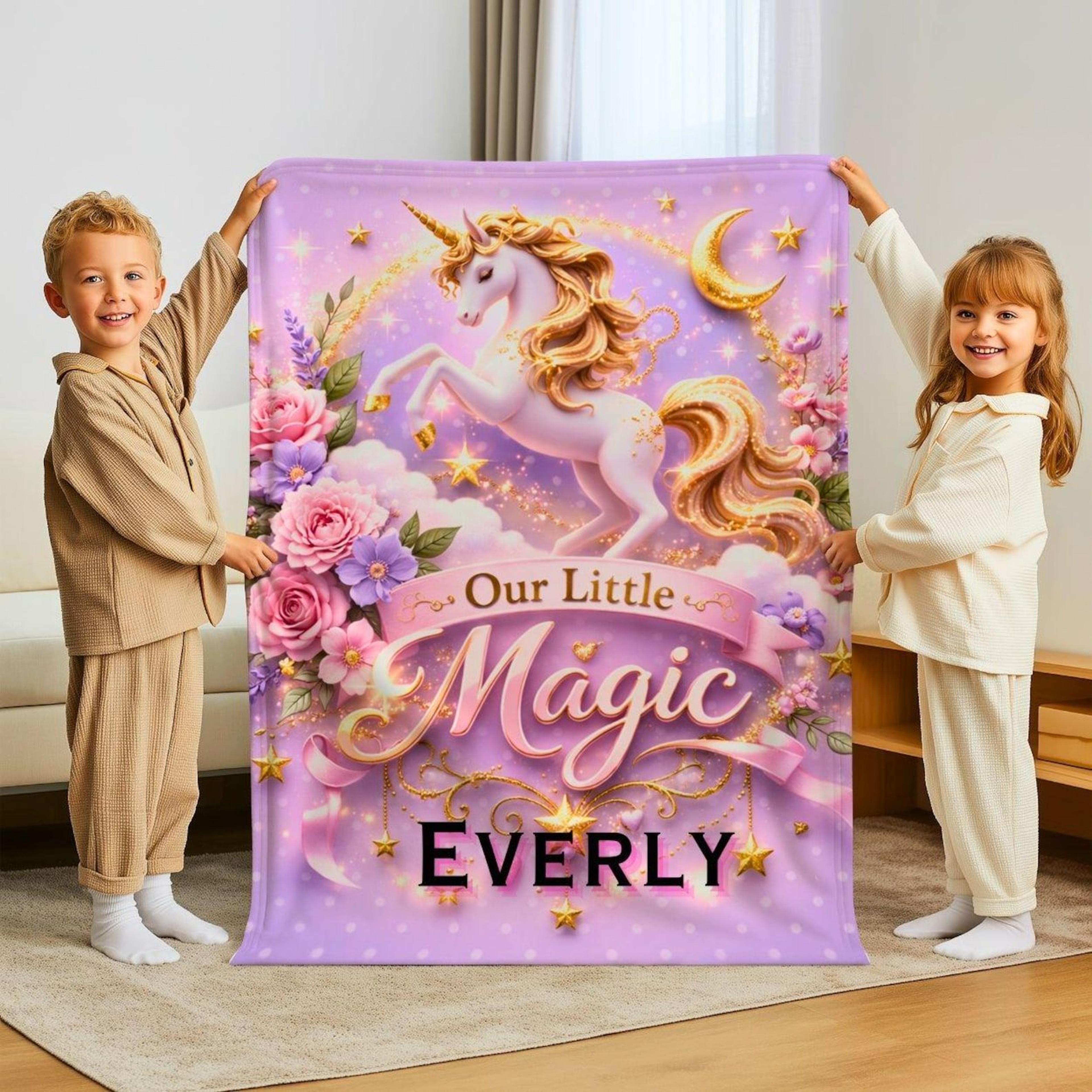 personalized unicorn princess sherpa baby blanket, custom name fairy blanket, magical nursery decor, cute girls baby