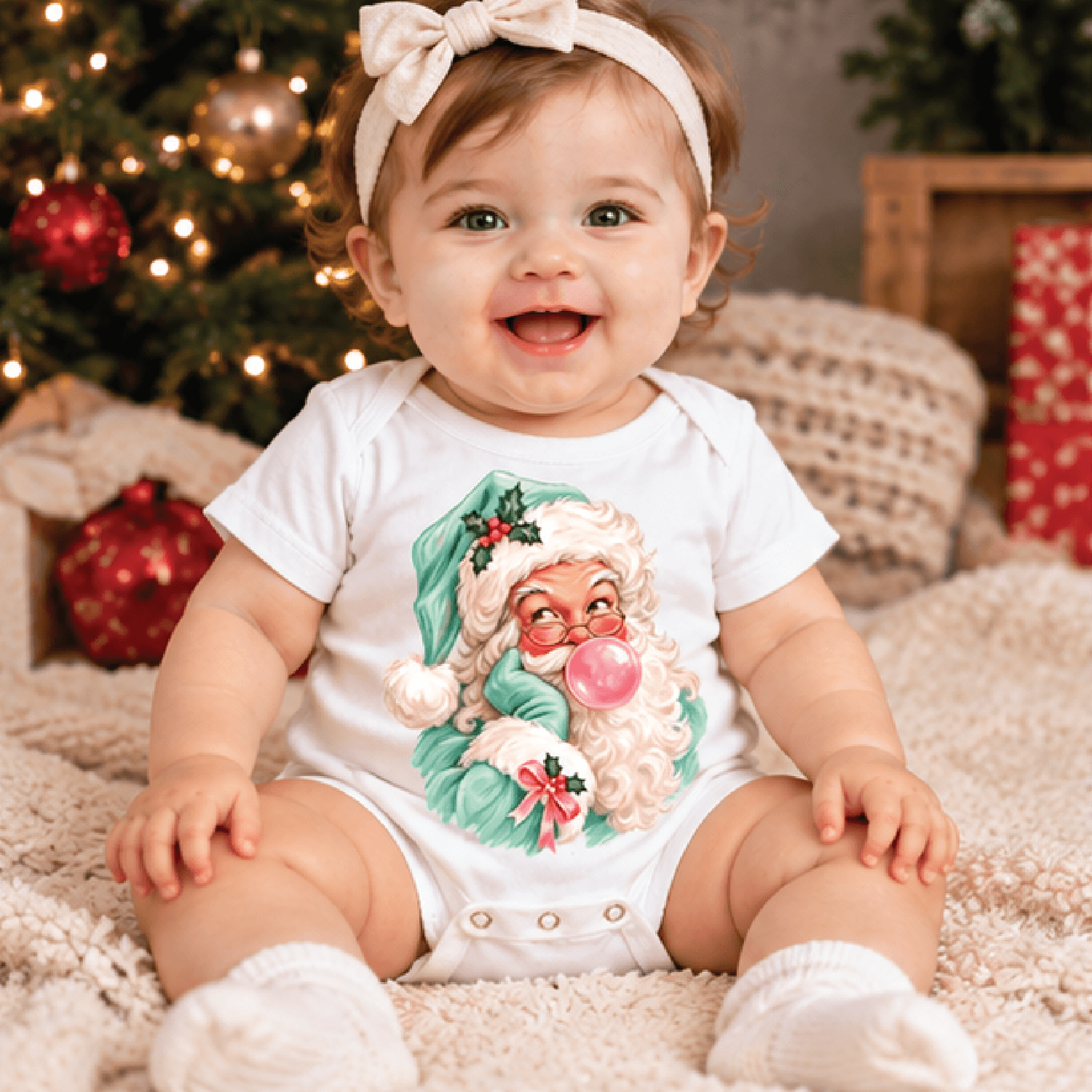 vintage santa bubblegum christmas shirt, retro santa claus kids t-shirt, baby christmas bodysuit, cute holiday outfit