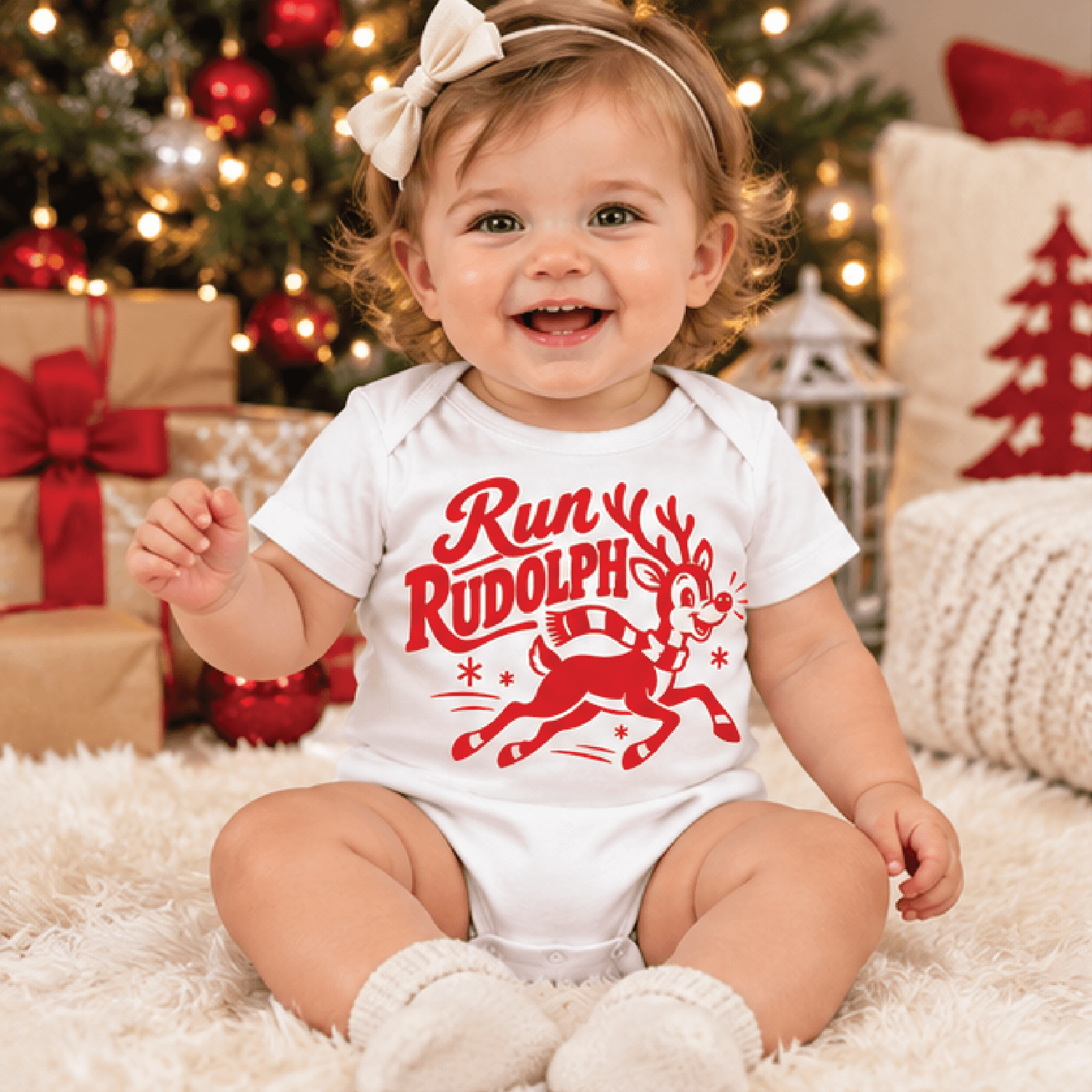 run rudolph christmas shirt, retro reindeer kids holiday t-shirt, baby christmas bodysuit, cute toddler xmas outfit gift