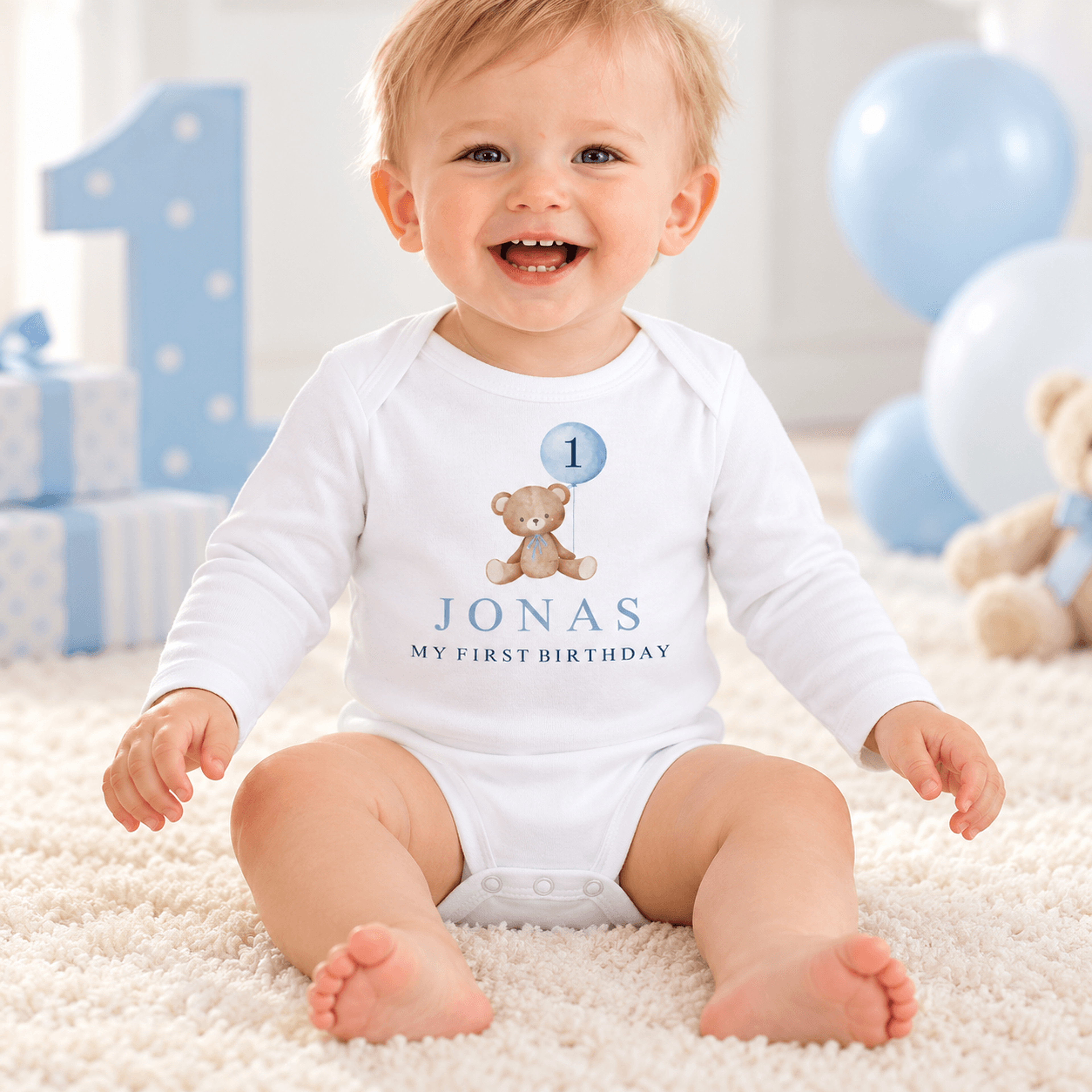 personalized first birthday baby bodysuit, custom name teddy bear one year old outfit, cute 1st birthday baby gift