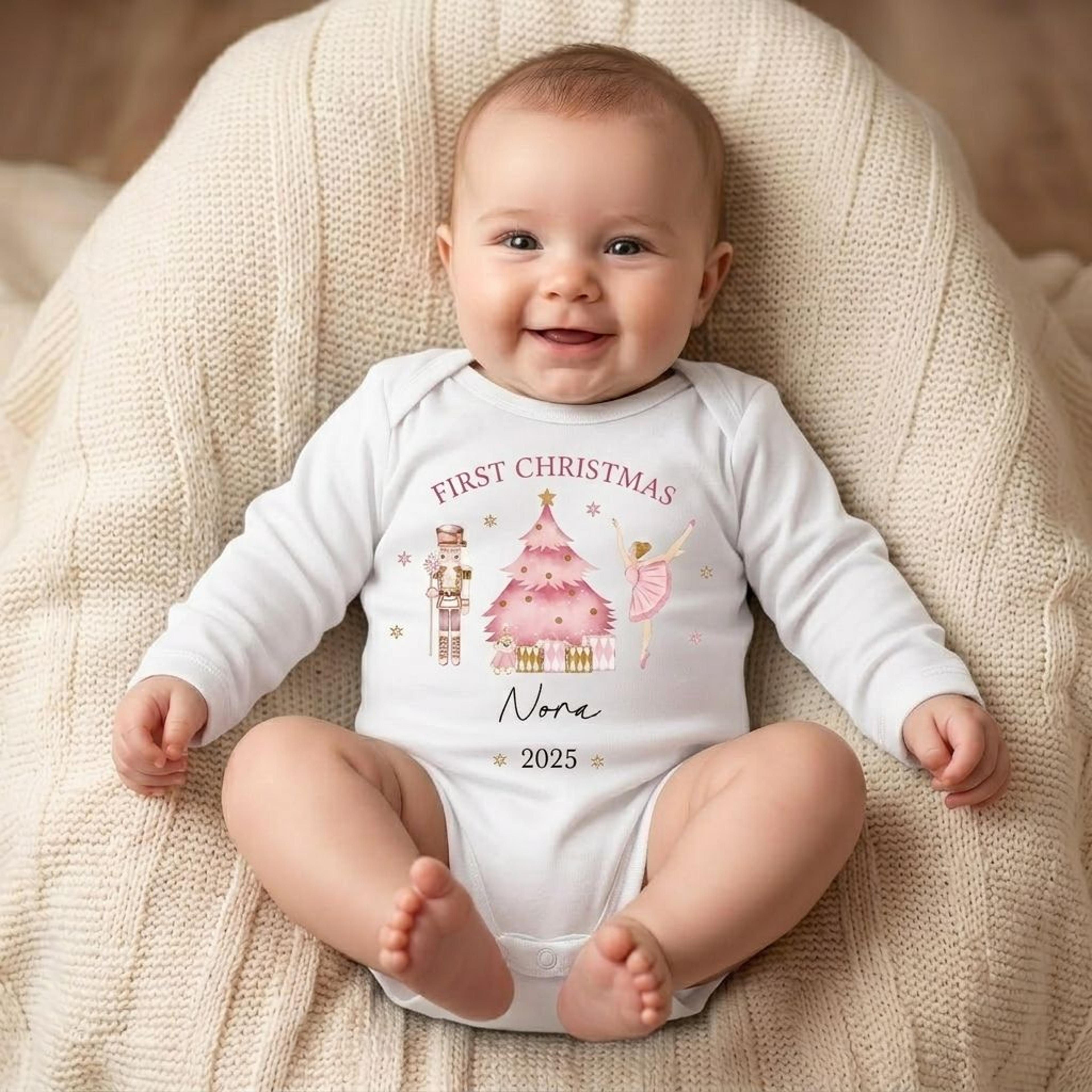 personalized my first christmas baby bodysuit, nutcracker ballerina christmas romper, custom baby name holiday outfit
