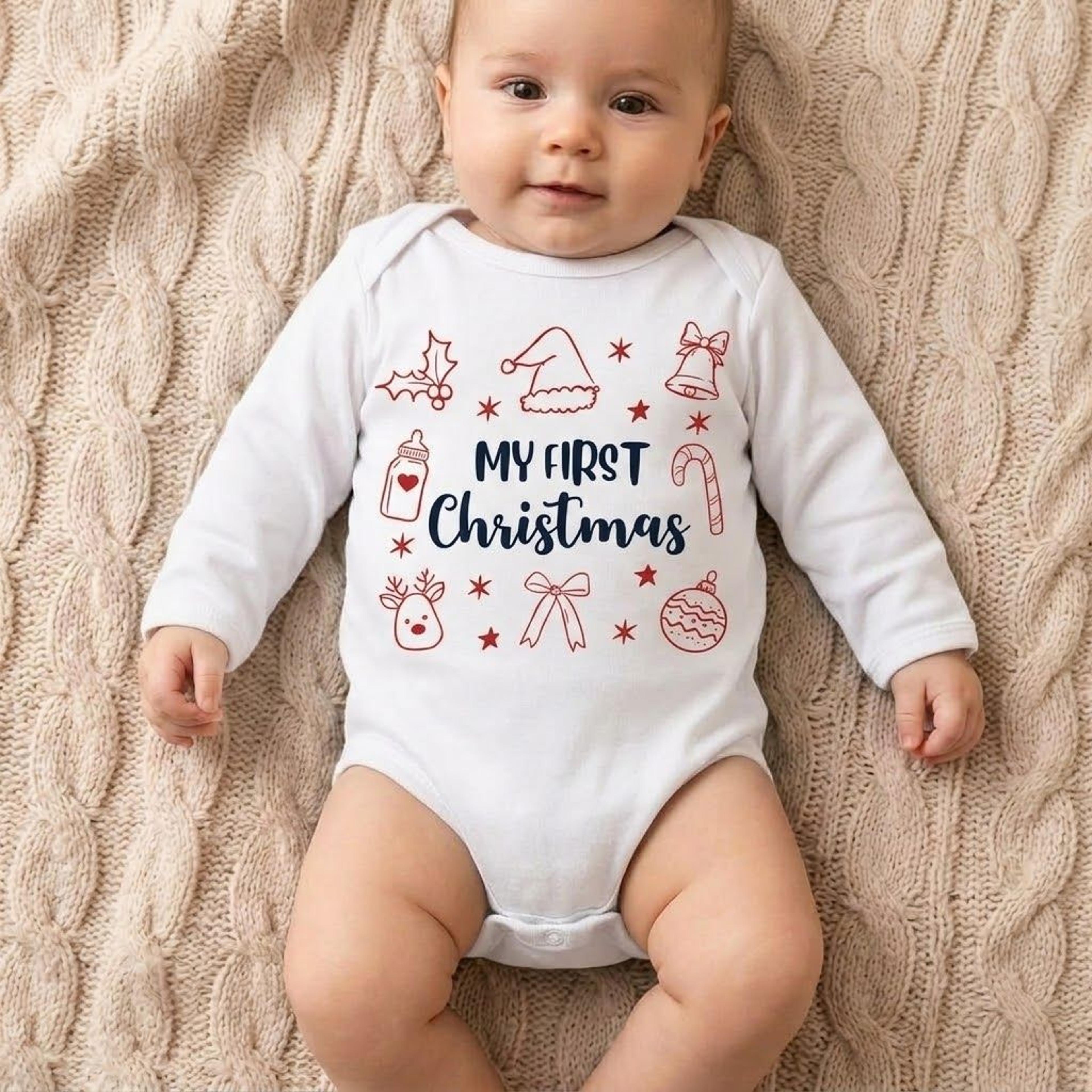 my first christmas baby romper, cute holiday baby onesie, santa hat reindeer christmas outfit, unisex baby xmas gift
