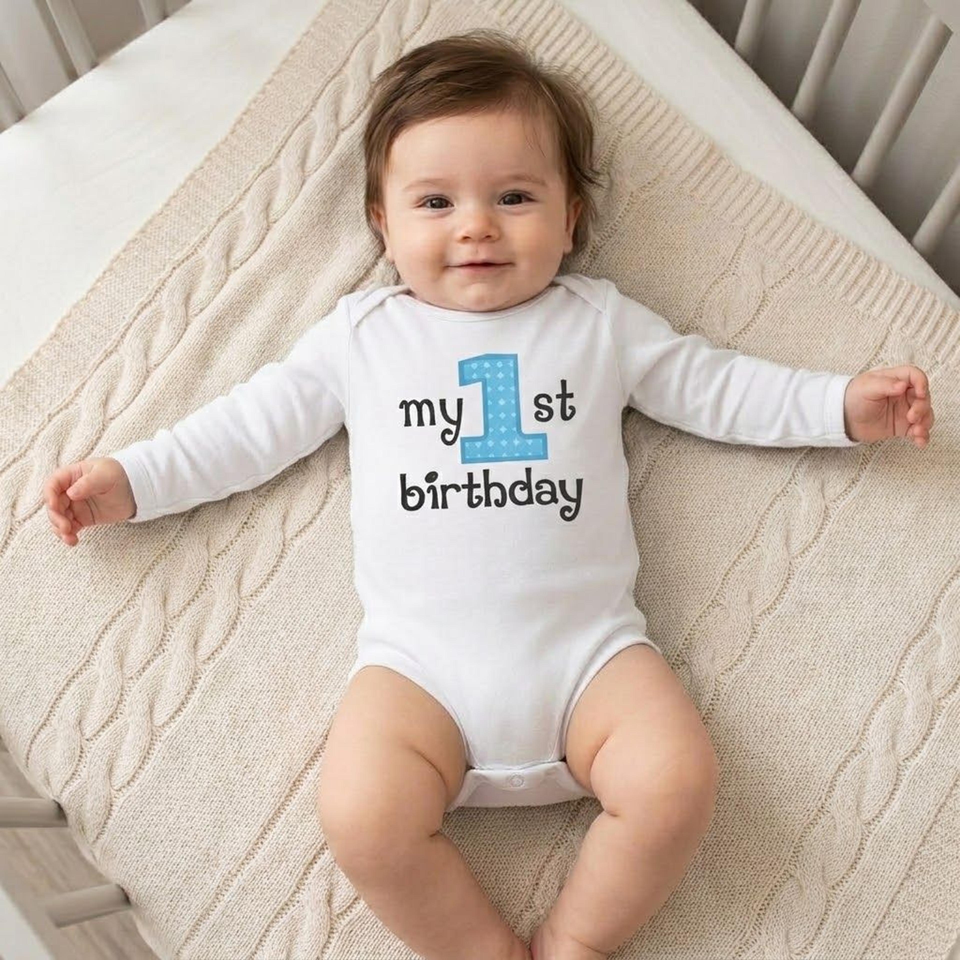 my first birthday baby romper, blue number 1 birthday onesie, cute baby boy first birthday outfit, 1st birthday bodysuit