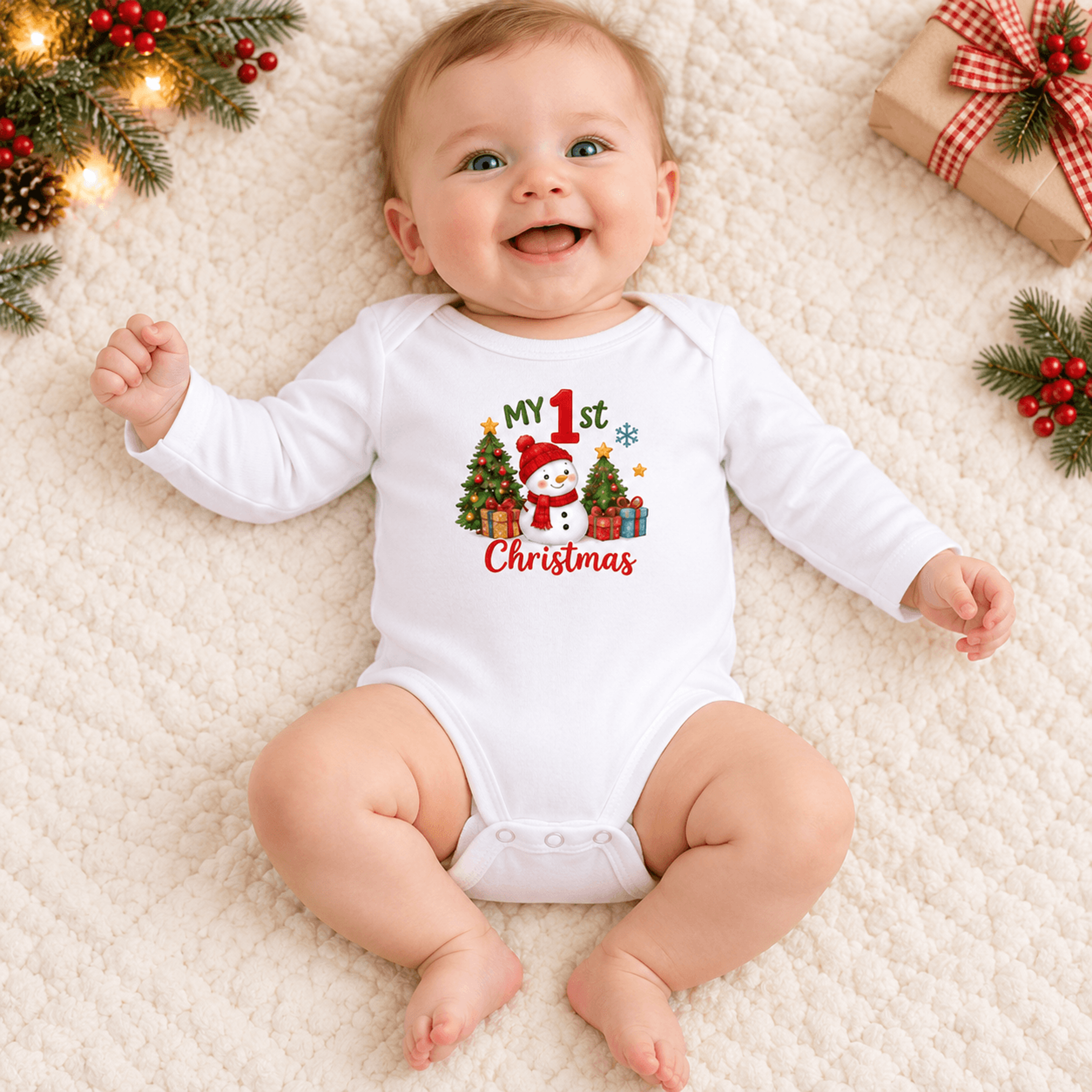 my 1st christmas baby bodysuit, cute snowman first christmas romper, christmas tree newborn outfit, unisex baby holiday
