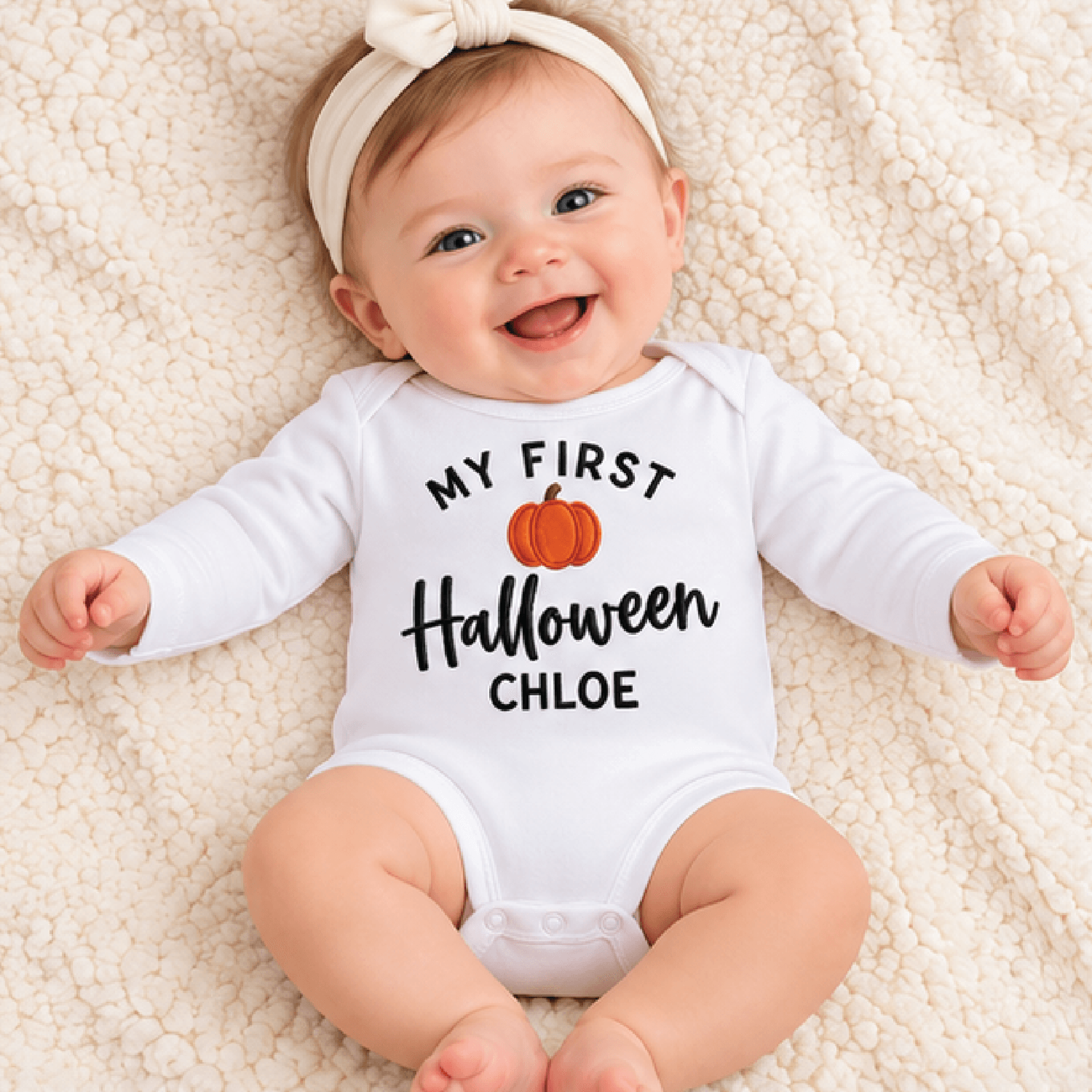 personalized my first halloween baby romper, custom name pumpkin bodysuit, cute fall newborn outfit, unisex baby