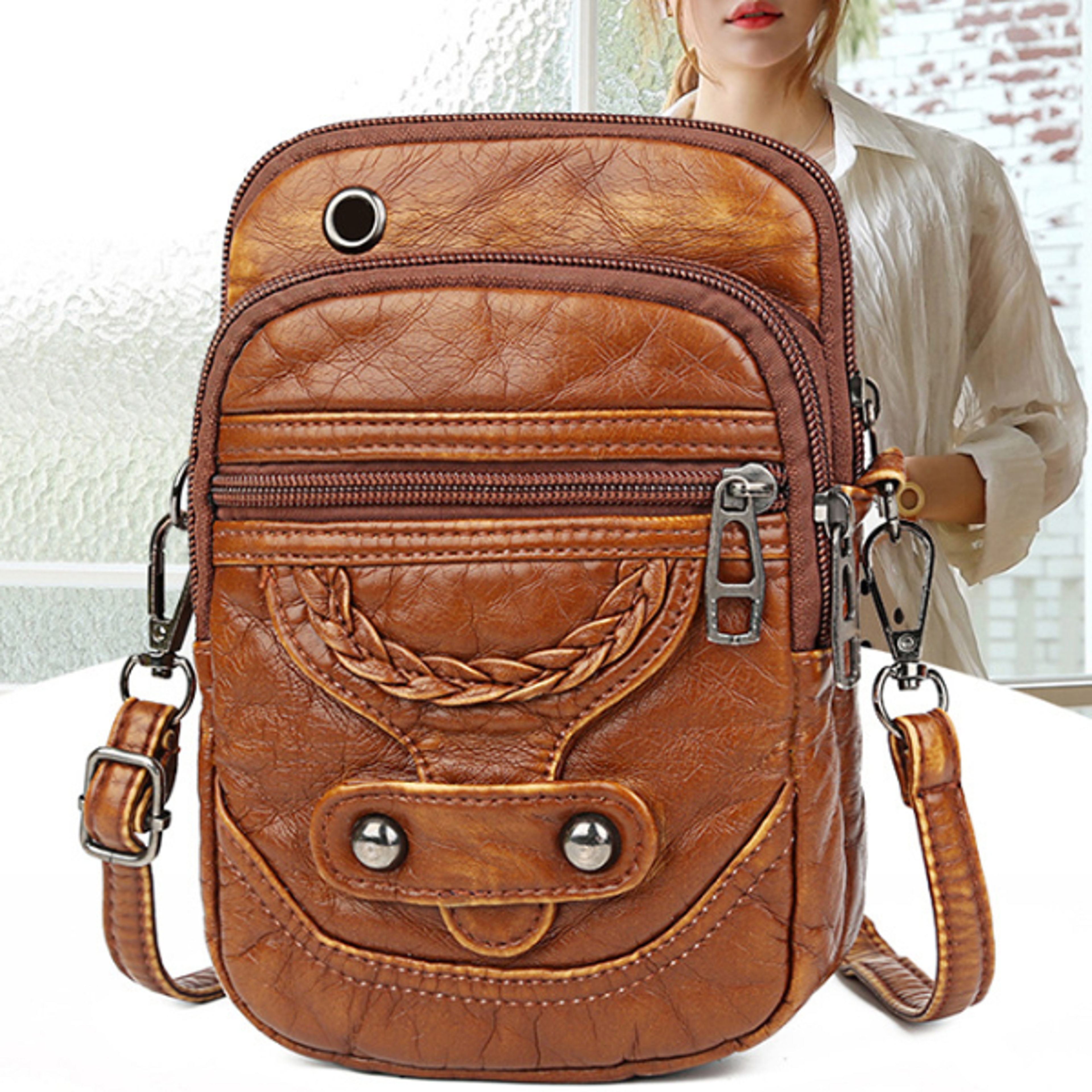 women vintage crossbody bag, multi-functional soft pu leather small shoulder bag for phone & cash