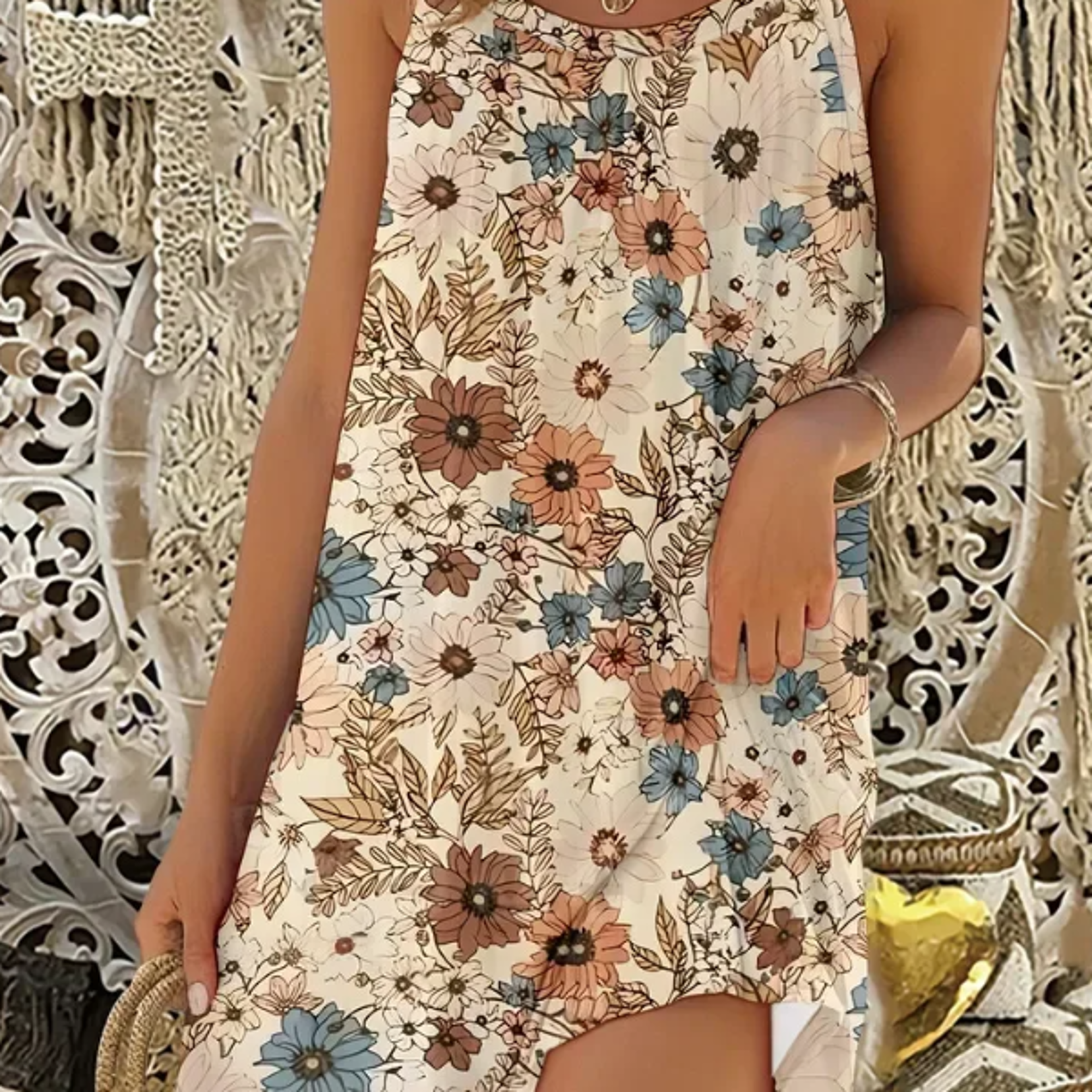 summer dress for women, sleeveless casual print mini dress, lightweight holiday & beach clothing