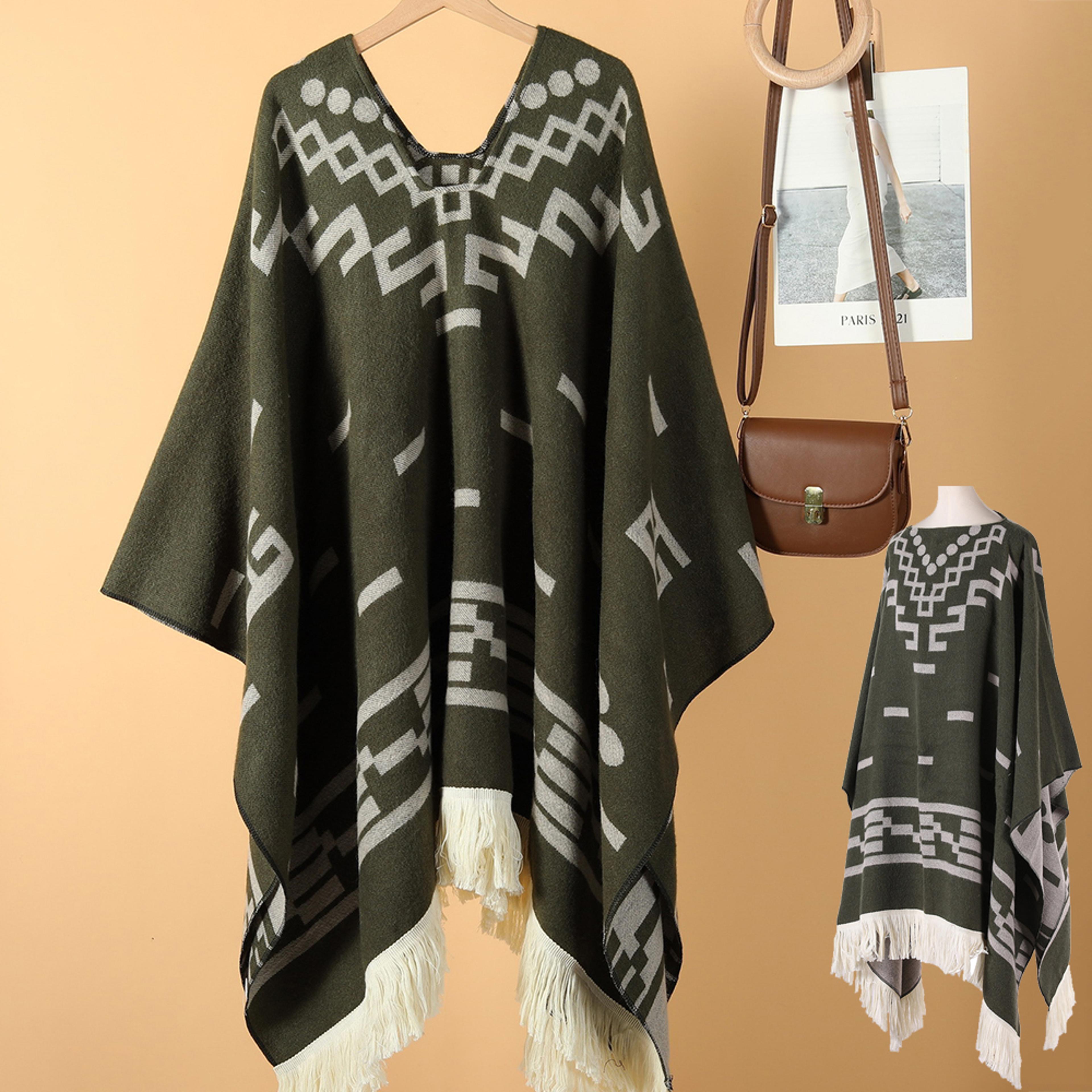 Unisex Cool Fashion Cowboy West Style Pullover Cape Soft Acrylic Cashmere Poncho Long Wrap Cloak Ov 14