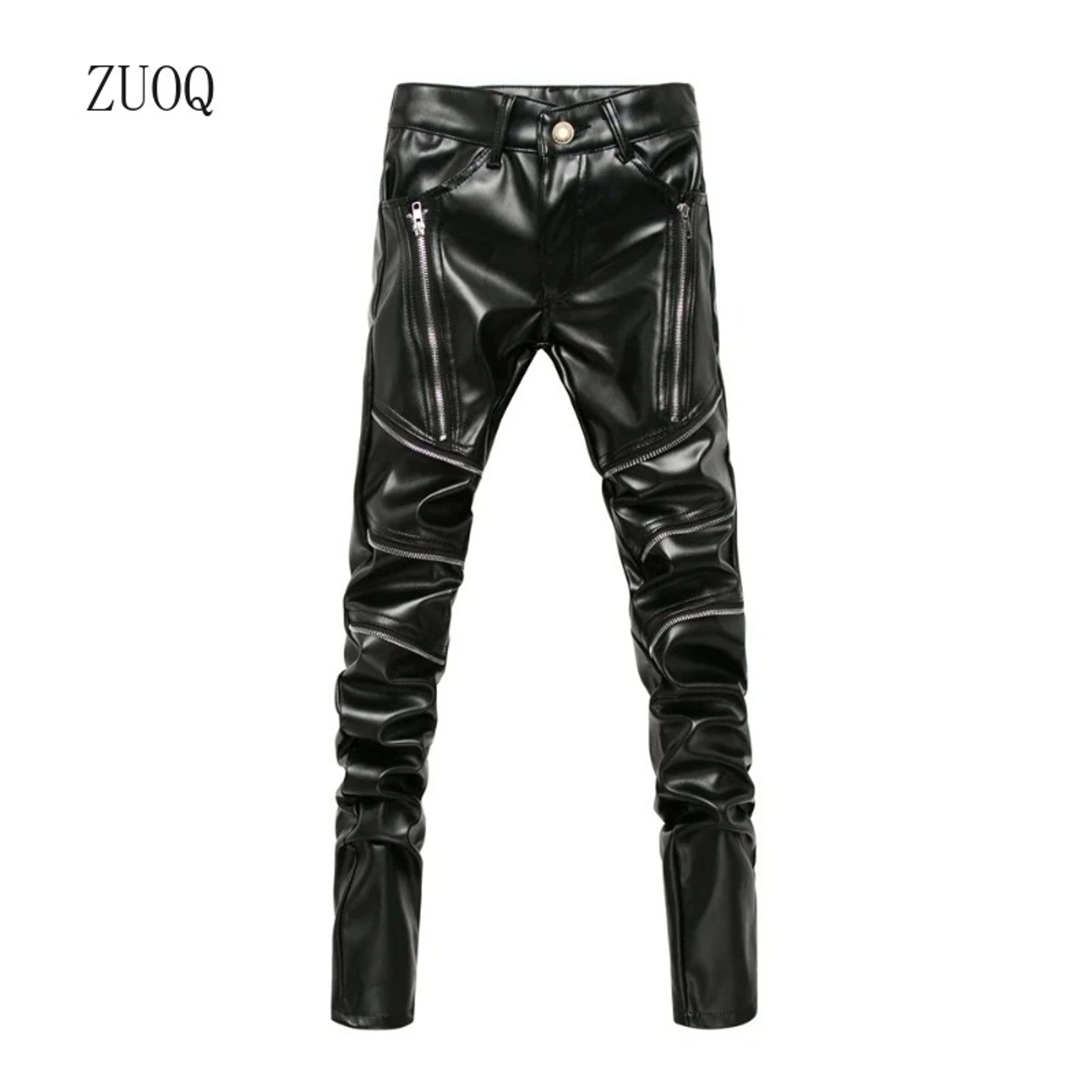 high street fashion pu leather pants for men, new winter skinny biker motorcycle trousers male stage club wear