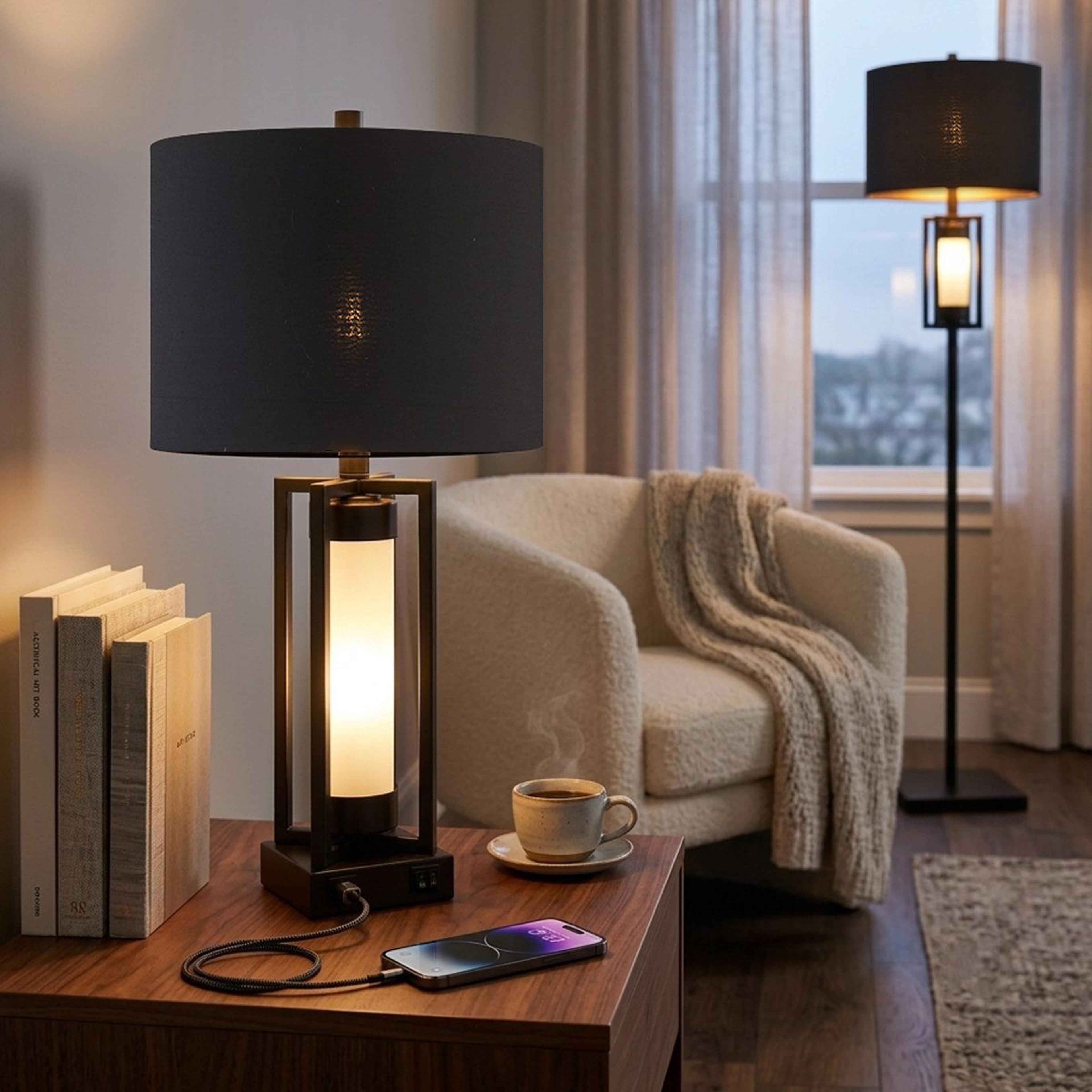 Vintage Farmhouse Table Lamp Set With Night Light And USB Charging 3