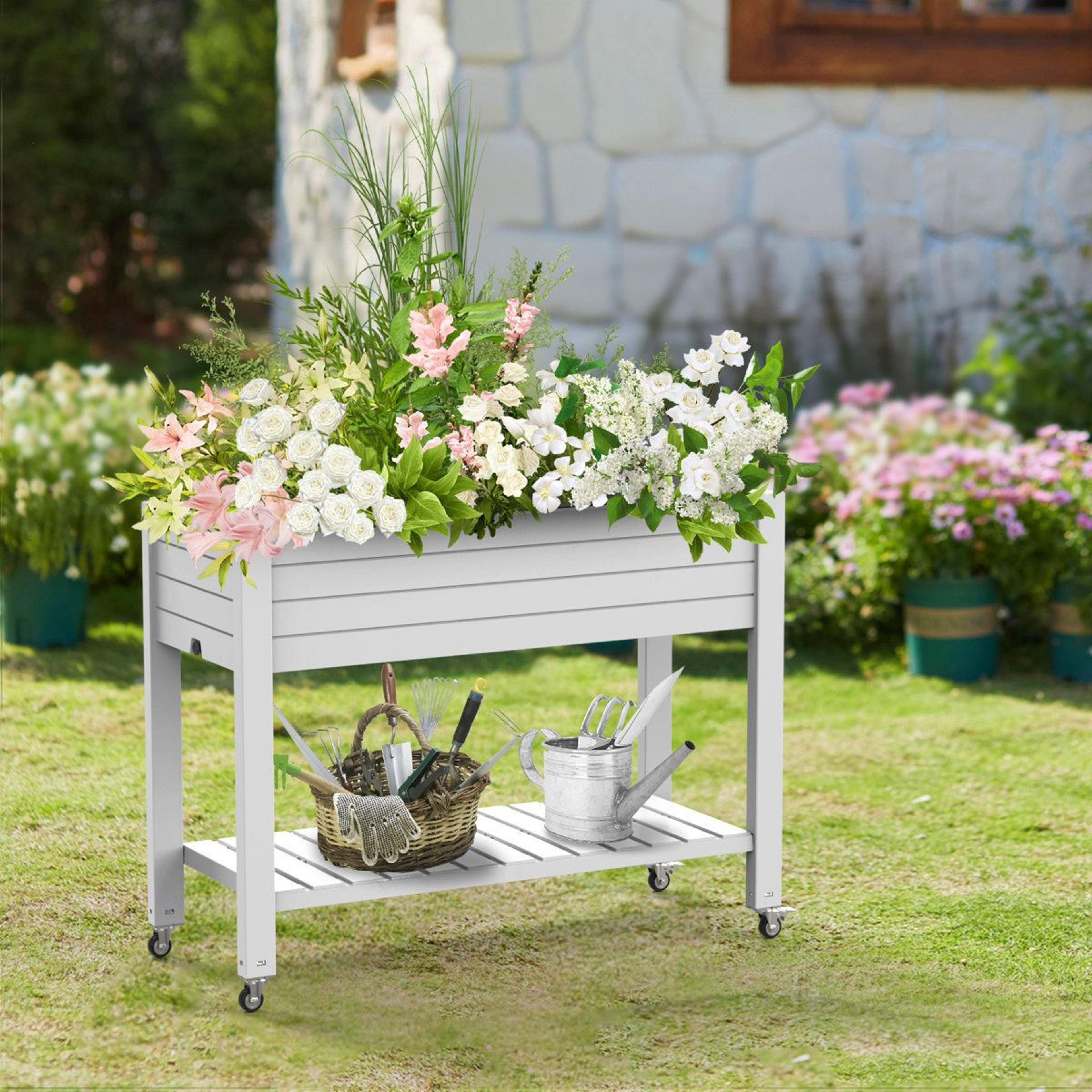 Gramercie 43 Inch Self Watering Elevated Garden Bed With Wheels 7