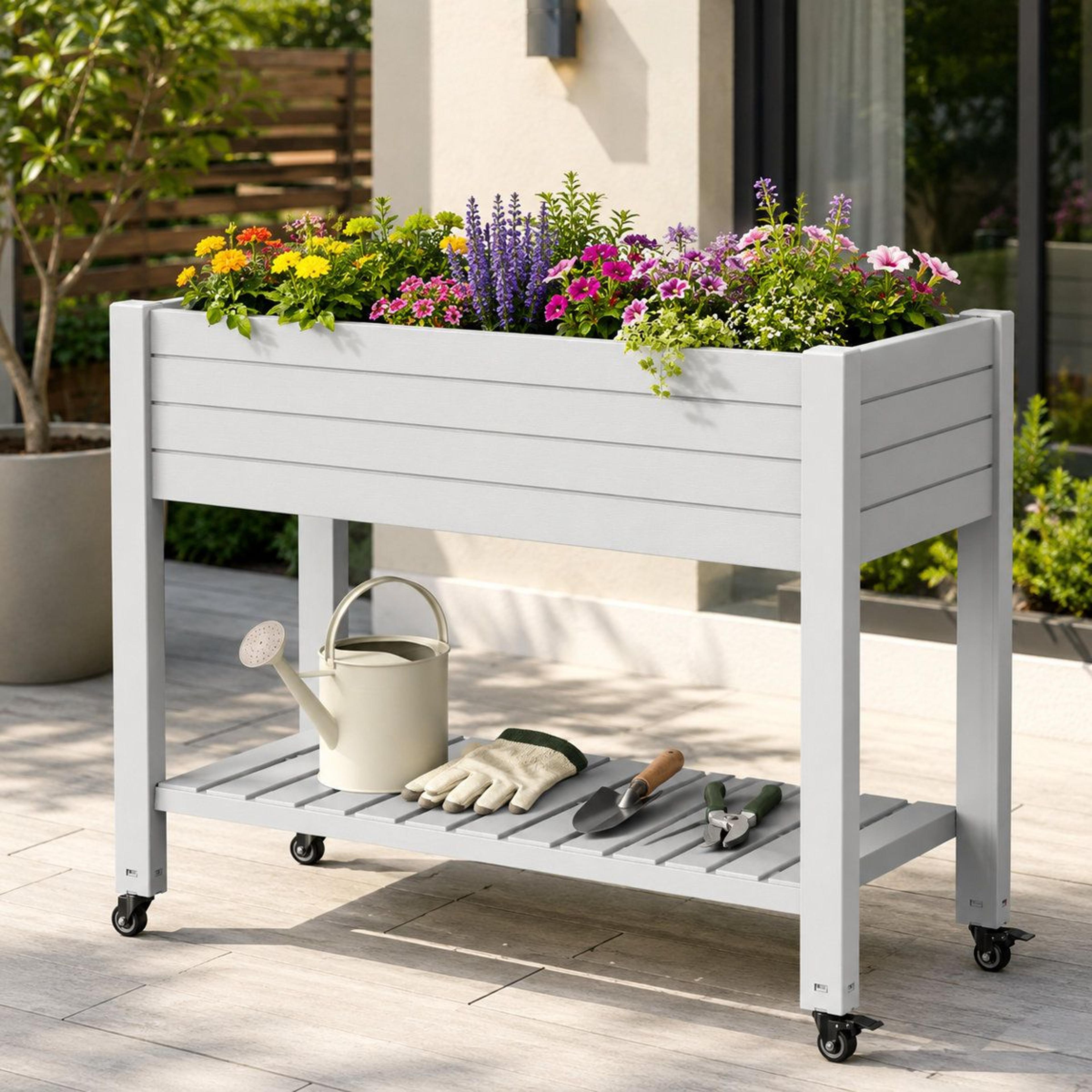 Gramercie 43 Inch Self Watering Elevated Garden Bed With Wheels 8