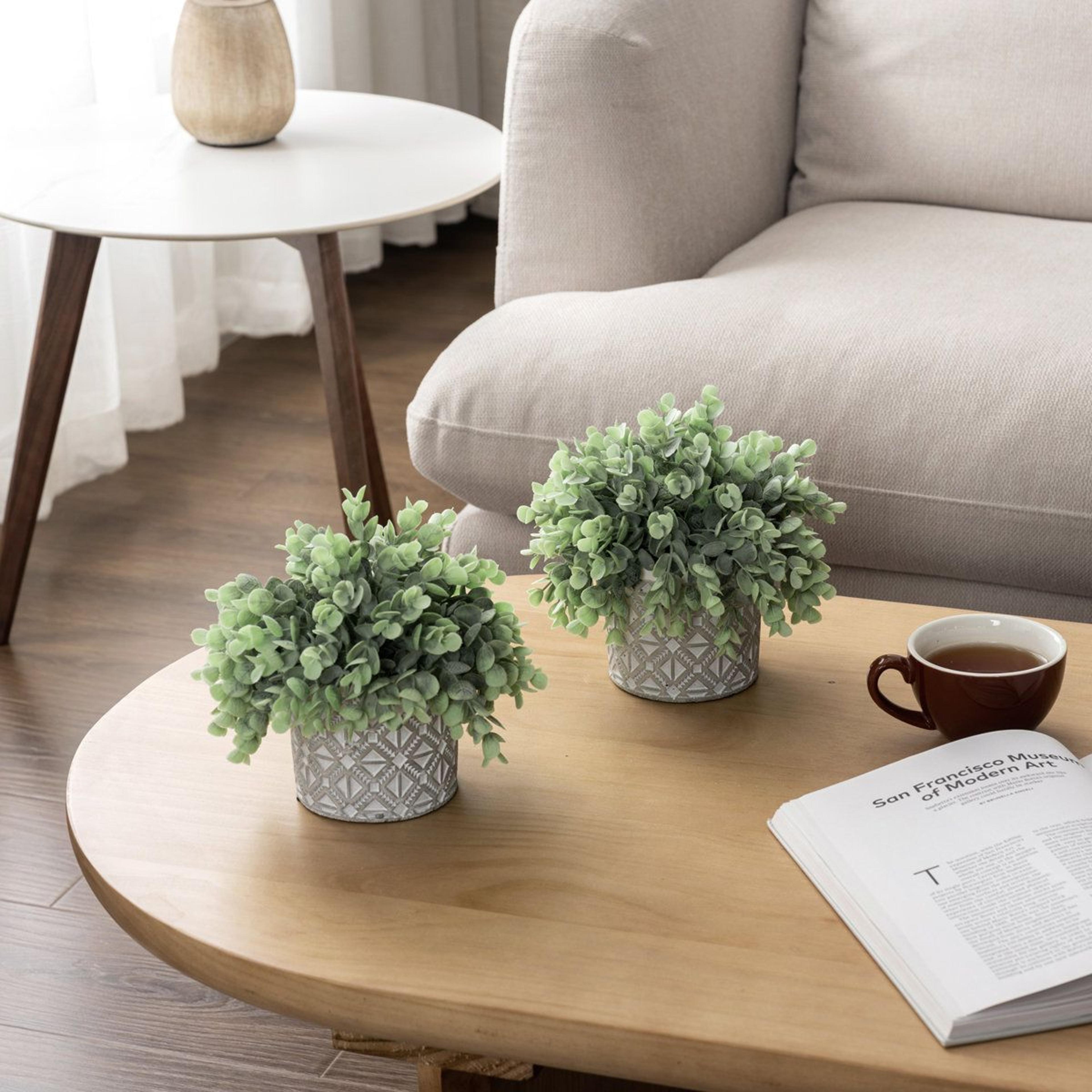 Faux Eucalyptus Plants In Geometric Cement Pots Set Of 2 2