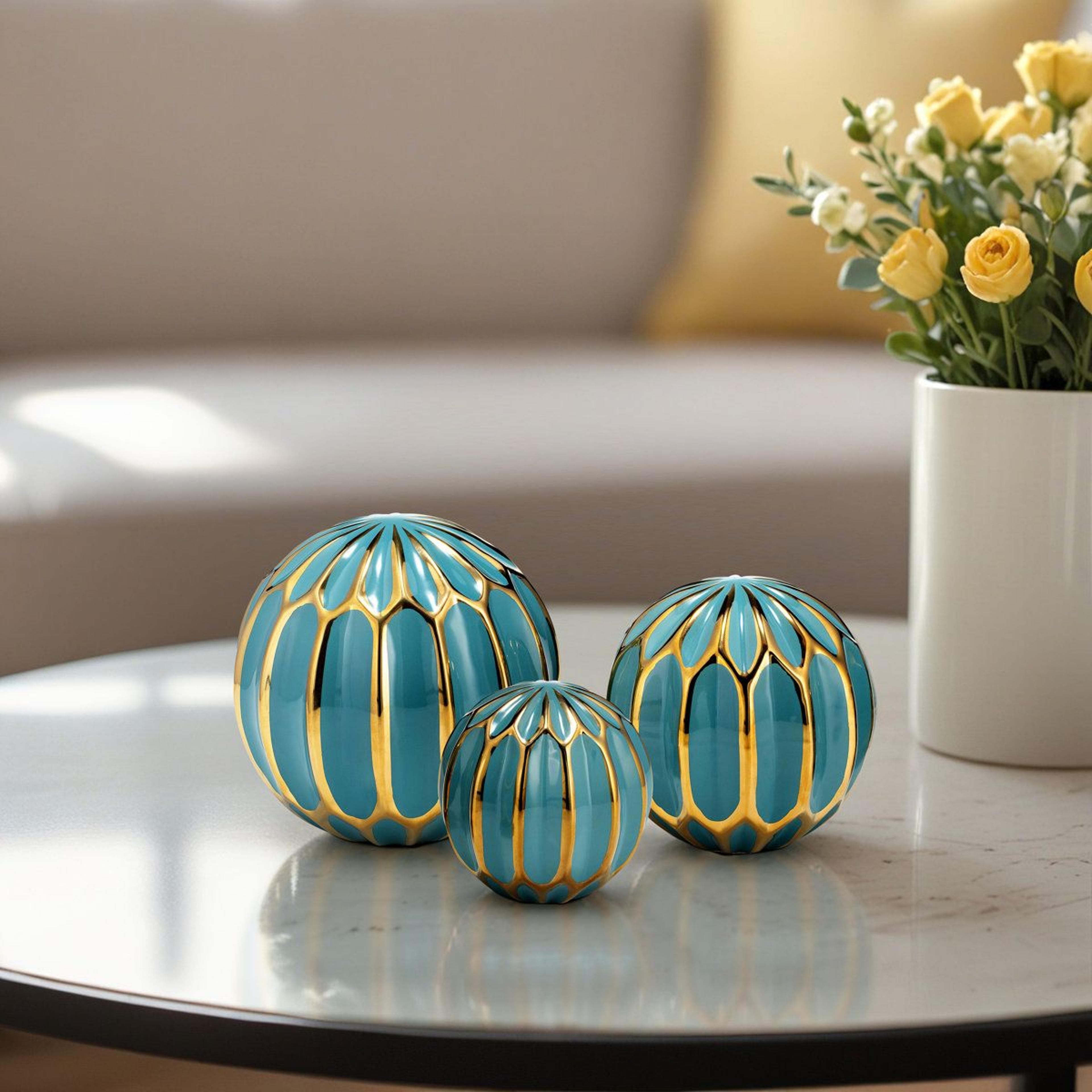 Addington Blue And Gold Ceramic Decorative Orbs Set 2