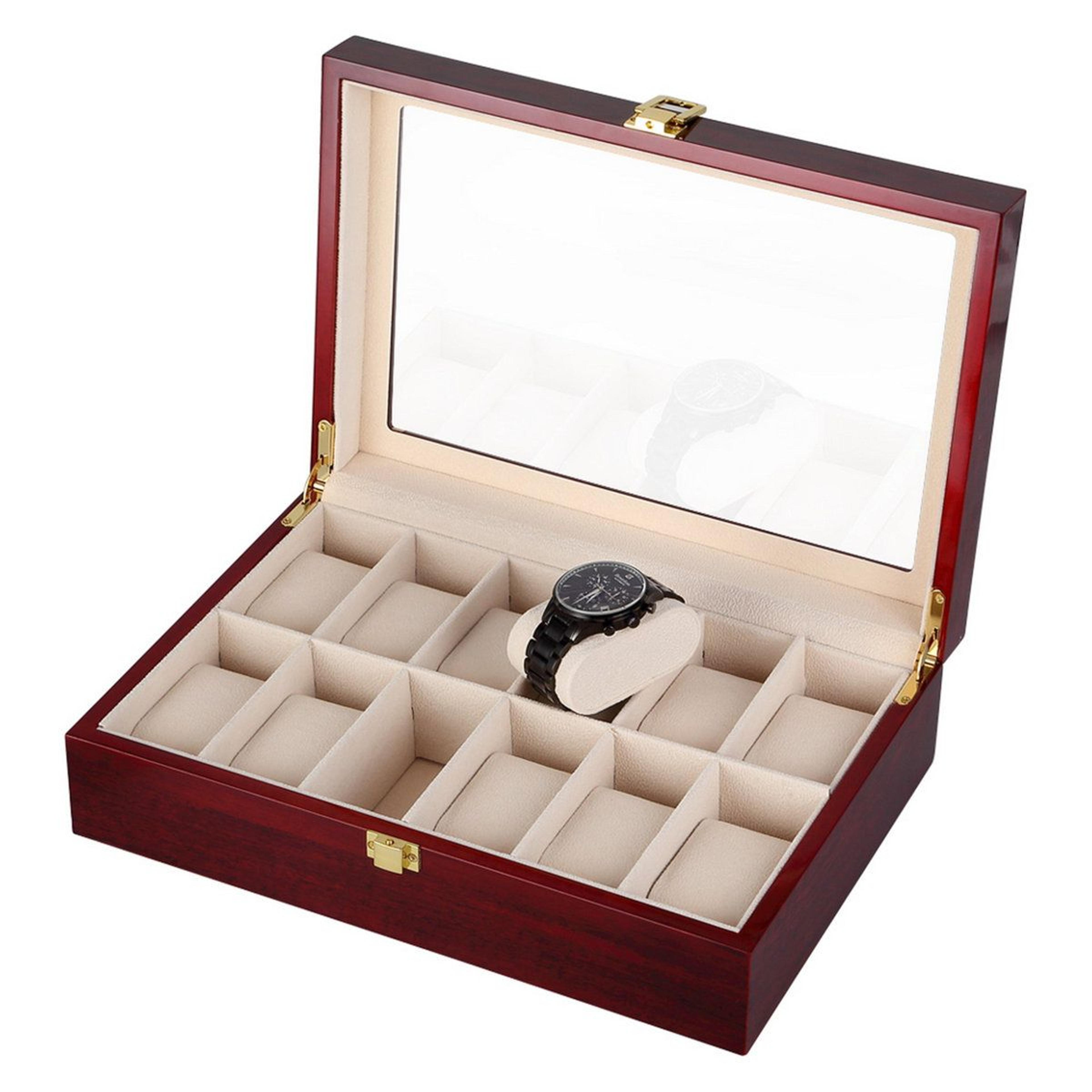 12 Slot Watch Box Organizer With Glass Lid And Lock 3