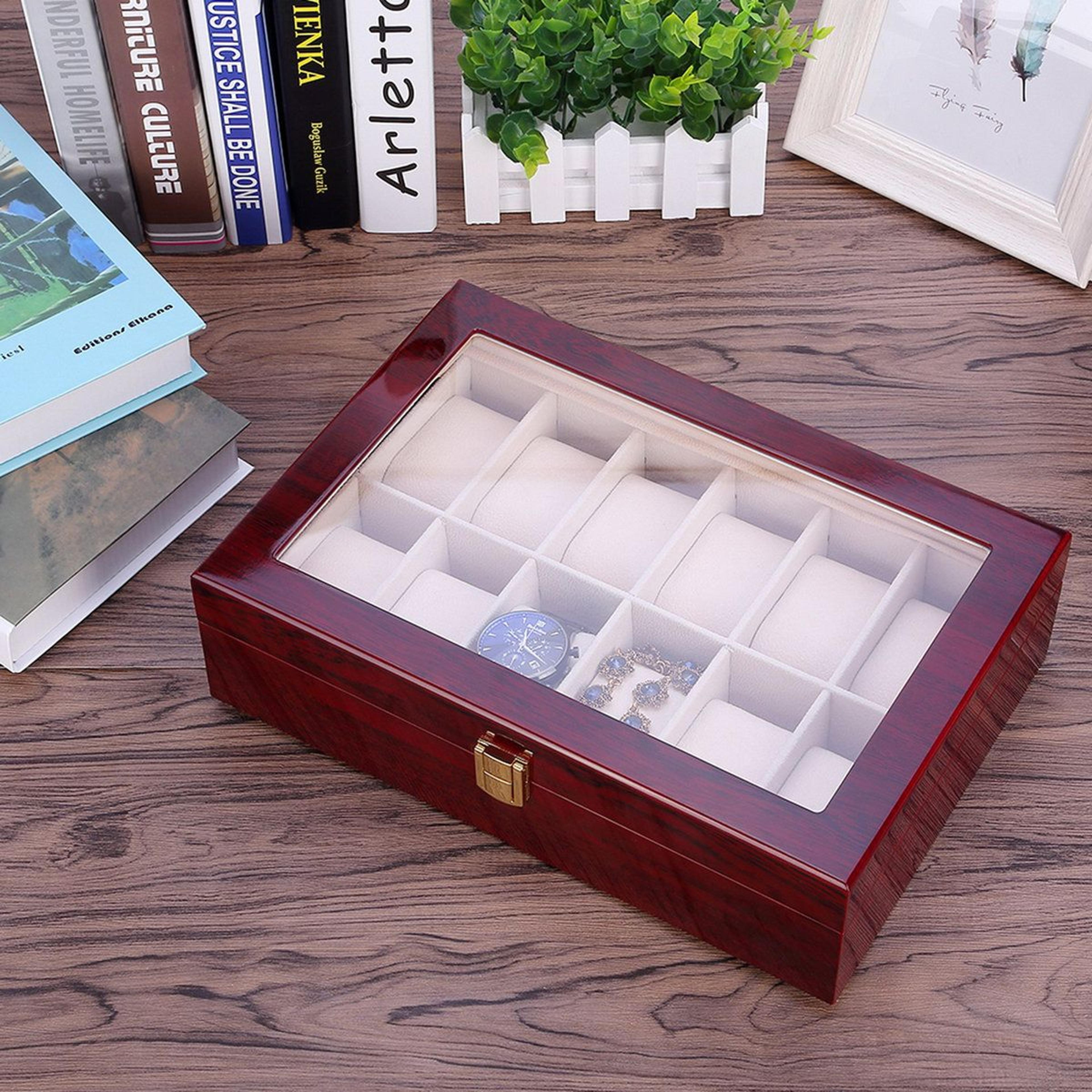 12 Slot Watch Box Organizer With Glass Lid And Lock 4