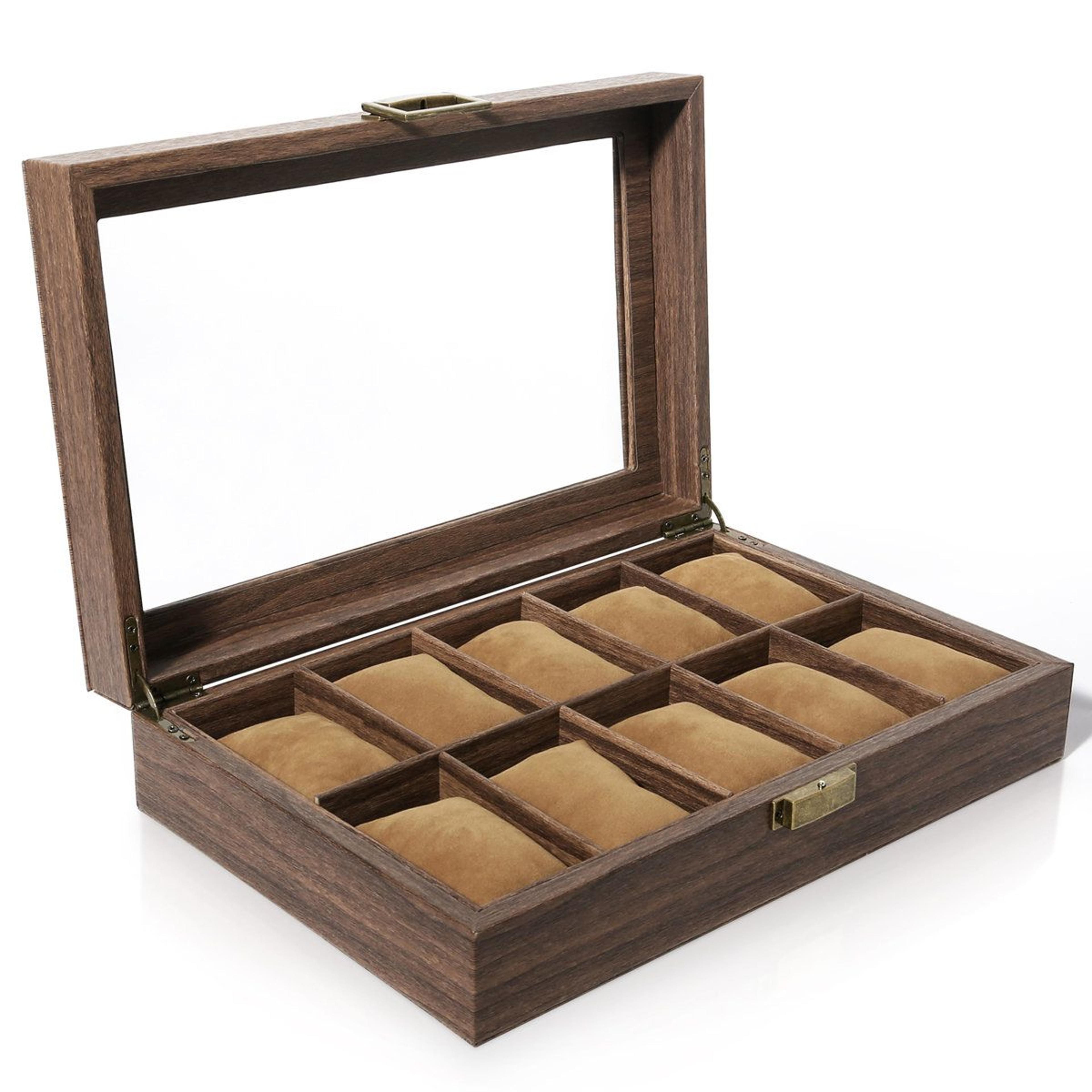 10Slot Wood Grain Watch Box Organizer And Glass Top Watch Display Case 9
