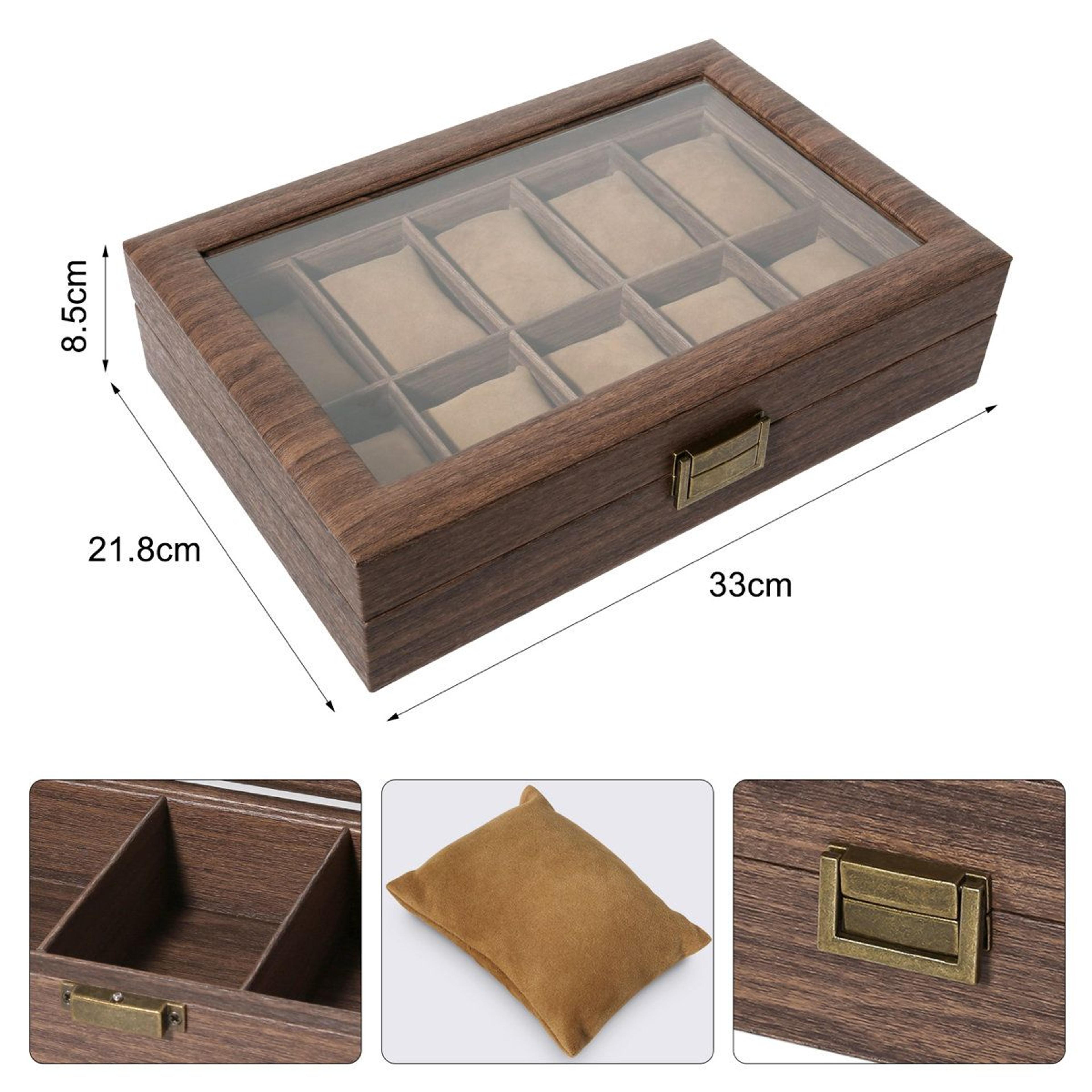 10Slot Wood Grain Watch Box Organizer And Glass Top Watch Display Case 6