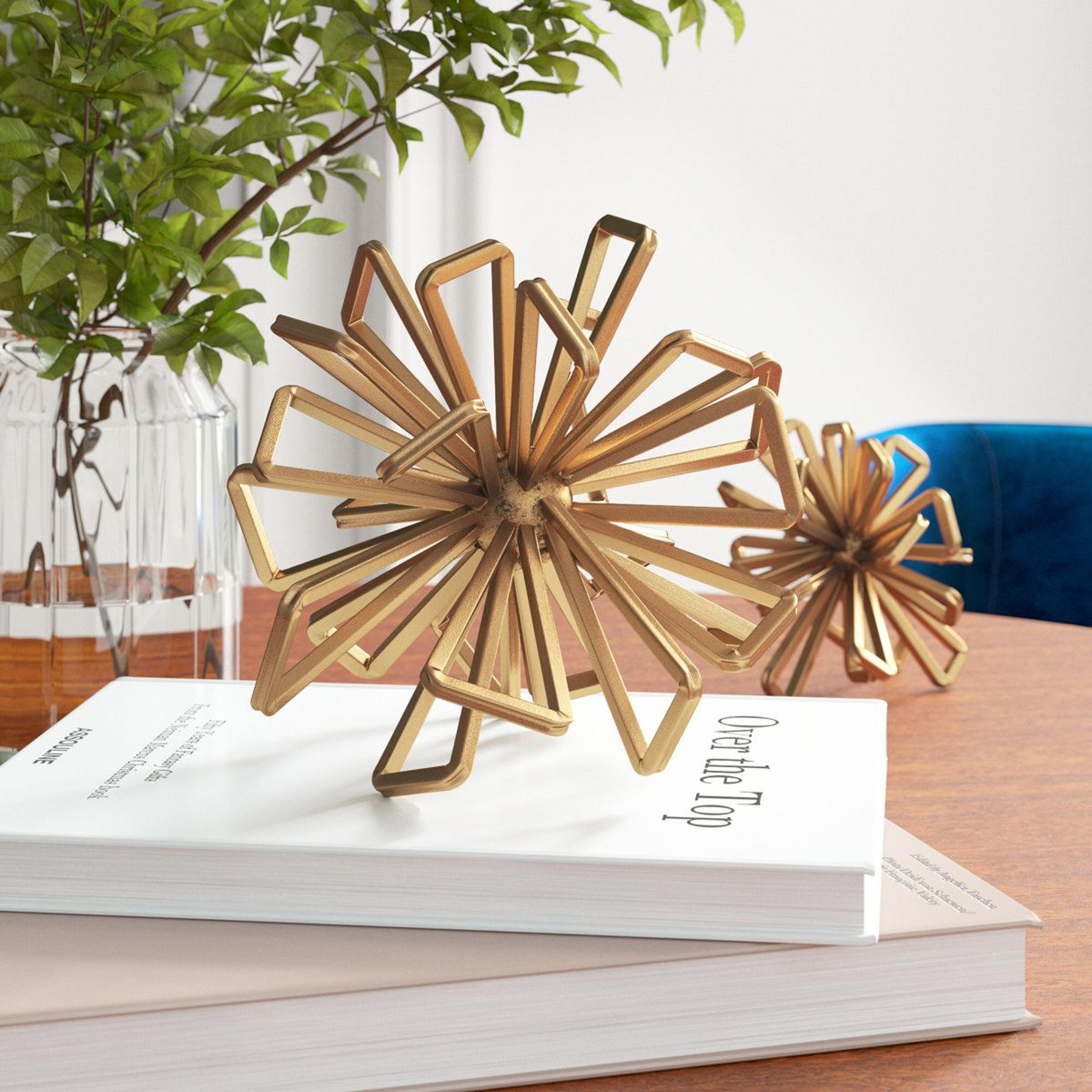 weisinger gold starburst decor set of 2 modern metal tabletop sculptures