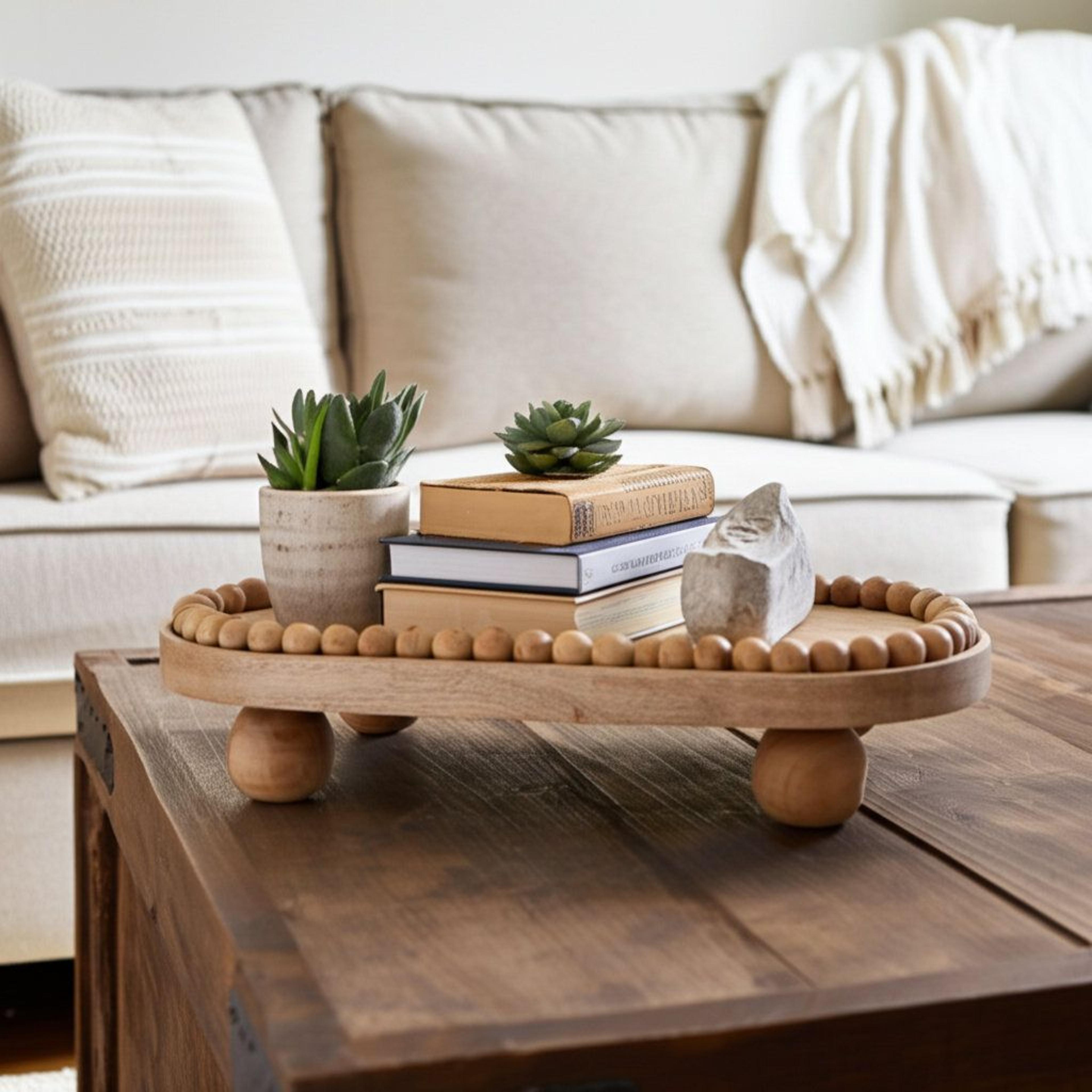 Beaded Mango Wood Tray For Coffee Table And Vanity Decor 2