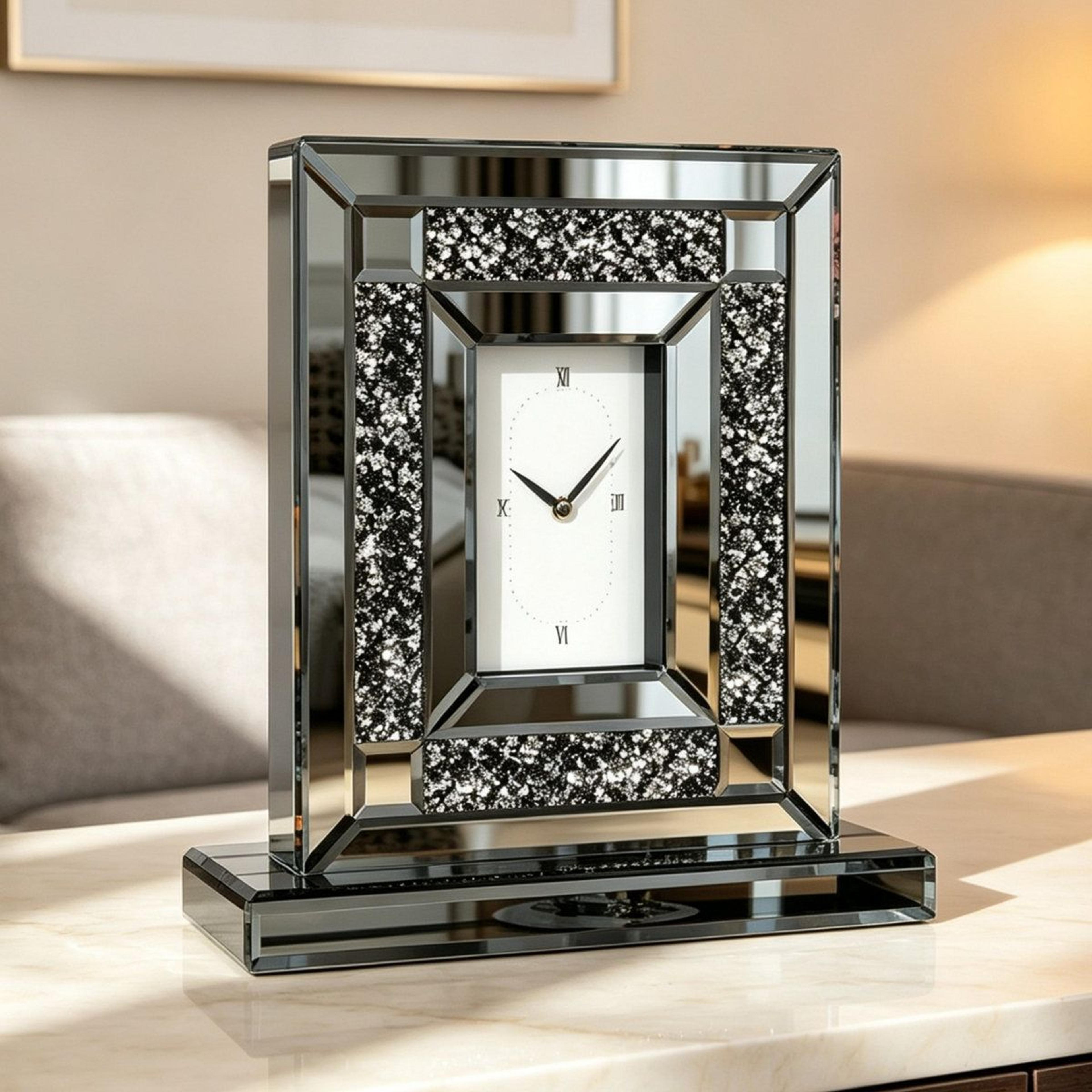 crystalglow mirrored tabletop clock with silent quartz movement