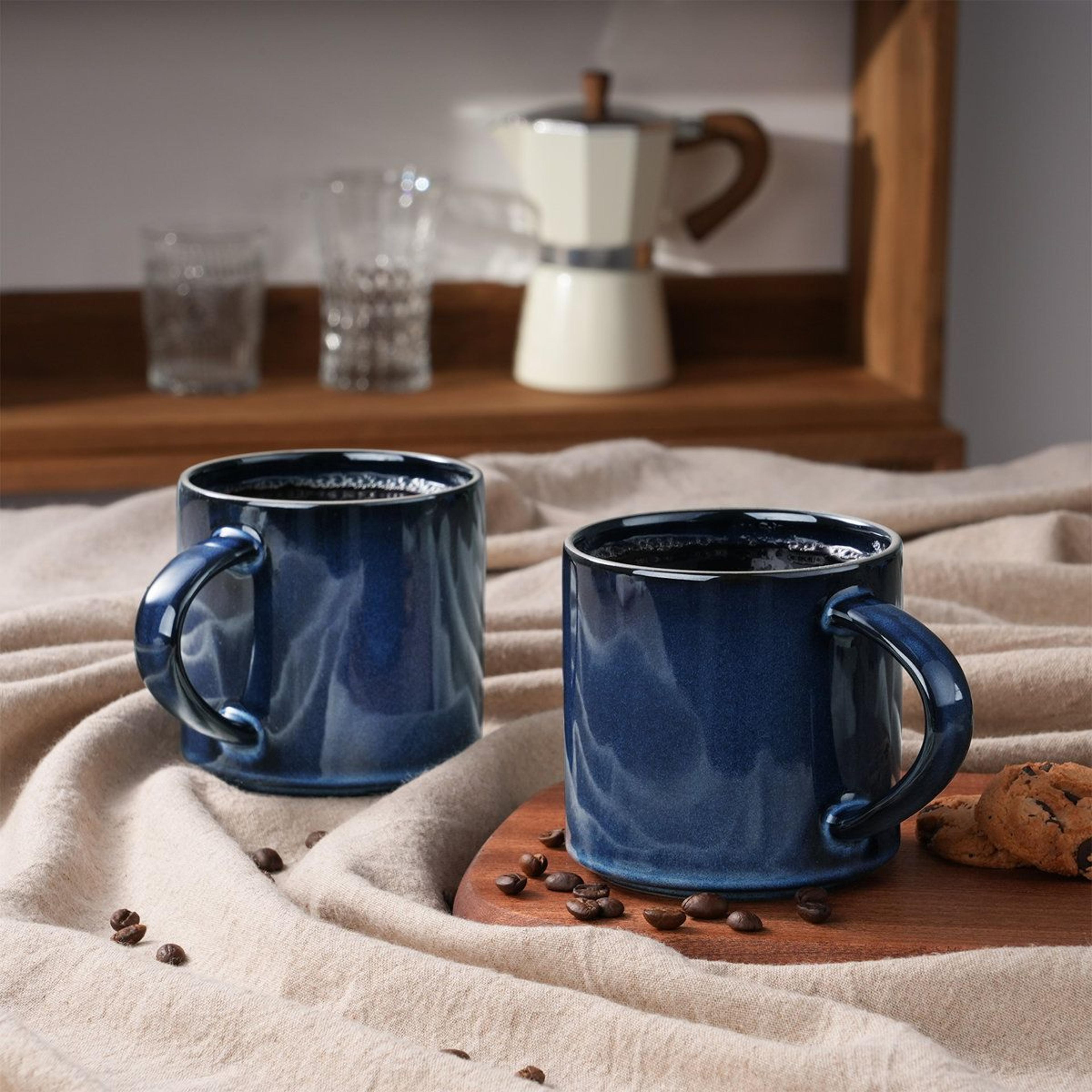 Artisan 14 Oz Stoneware Coffee Mug Set Of 4 With Reactive Glaze 14