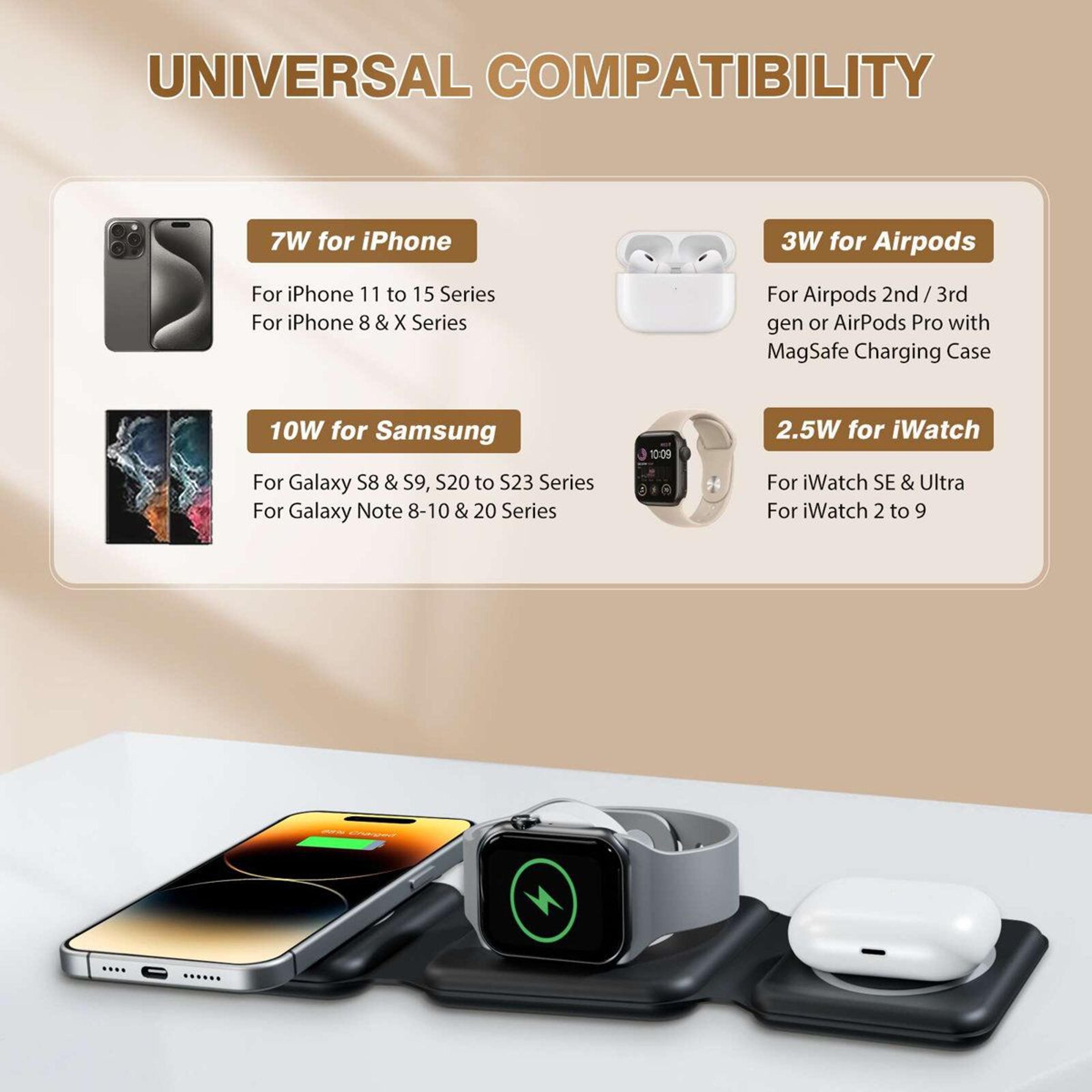 Waloo 3 In 1 Wireless Charger Foldable Charging Station For IPhone Apple Watch And AirPods 1