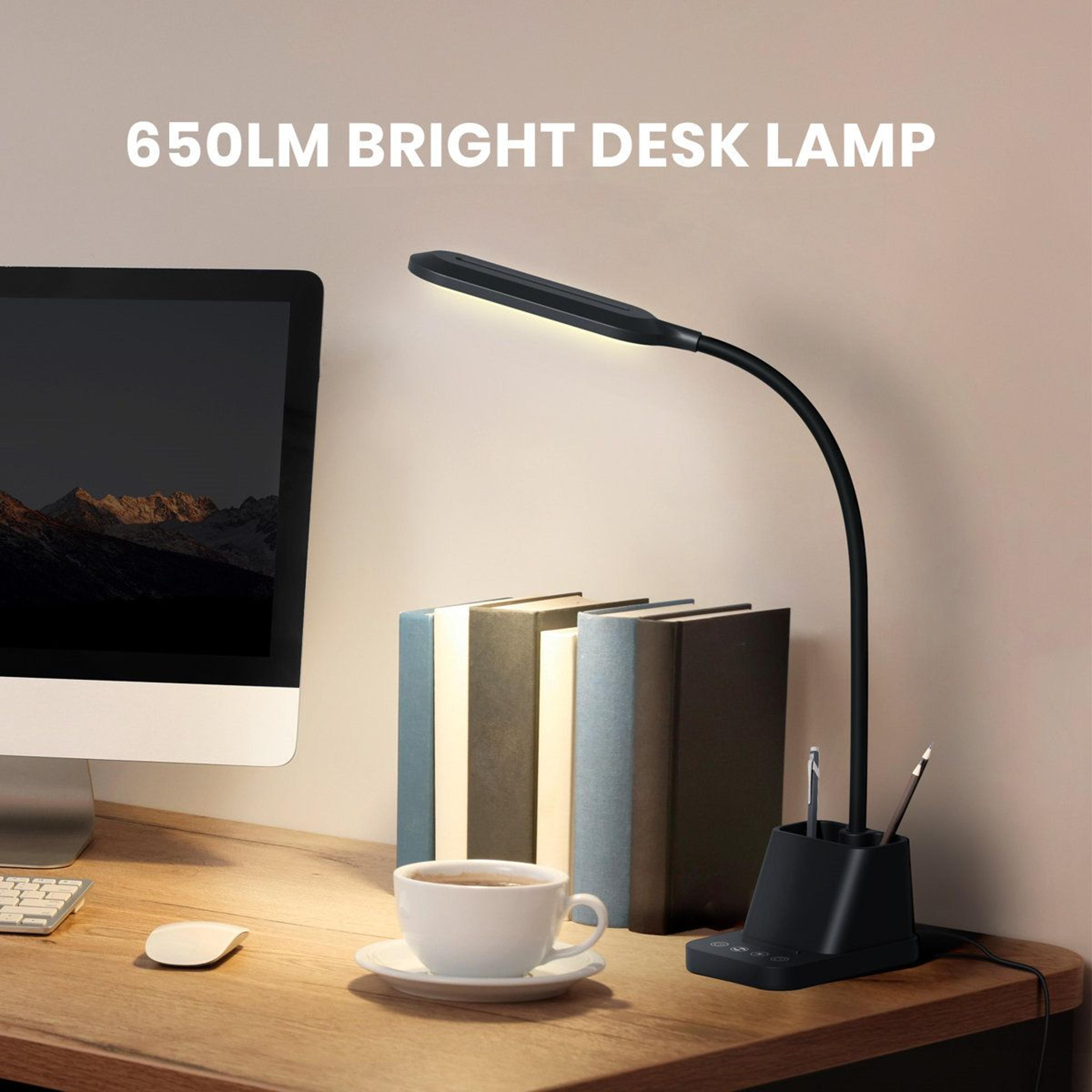 23 Inch LED Desk Lamp With USB Charging Gooseneck Study Light And Organizer 15