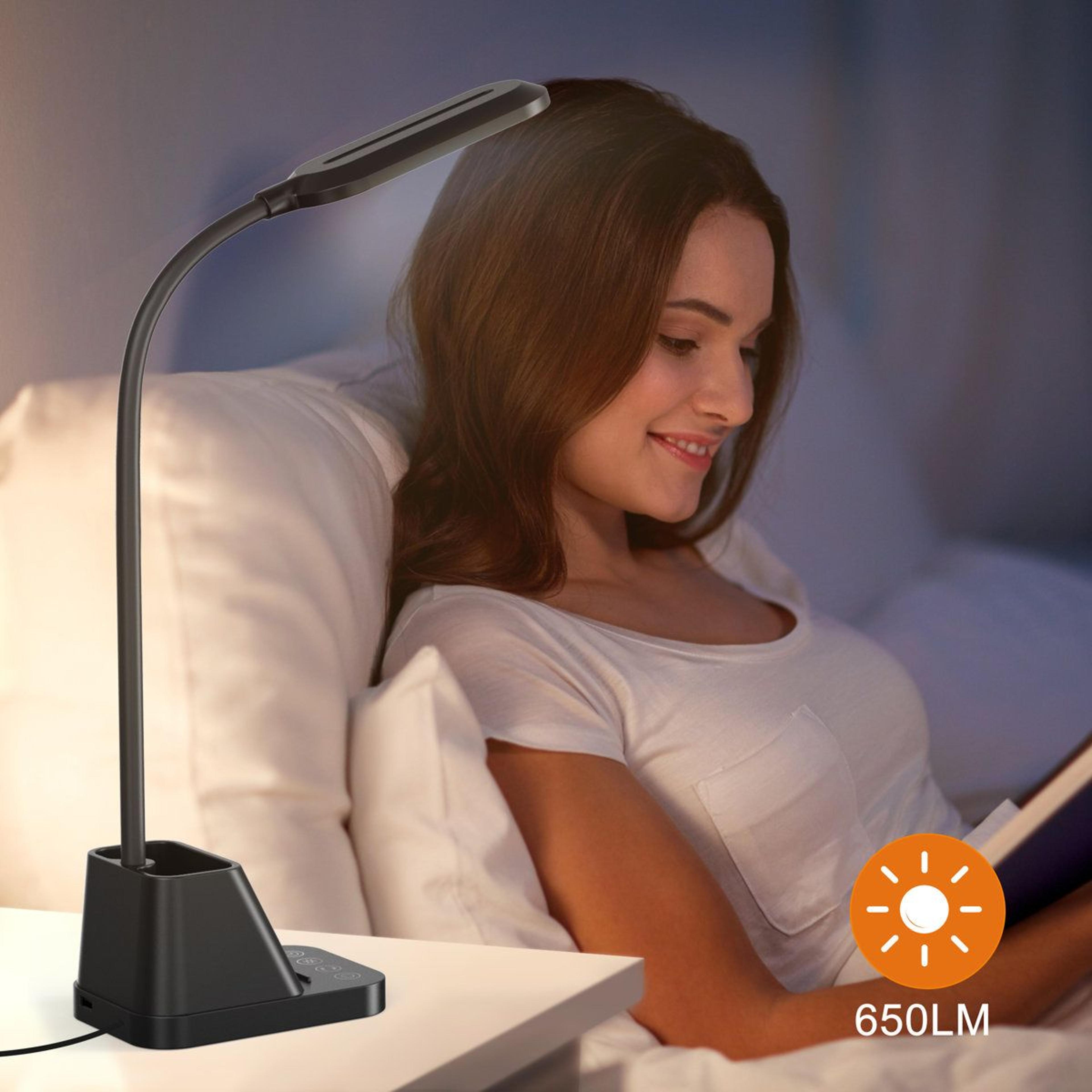 23 Inch LED Desk Lamp With USB Charging Gooseneck Study Light And Organizer 16