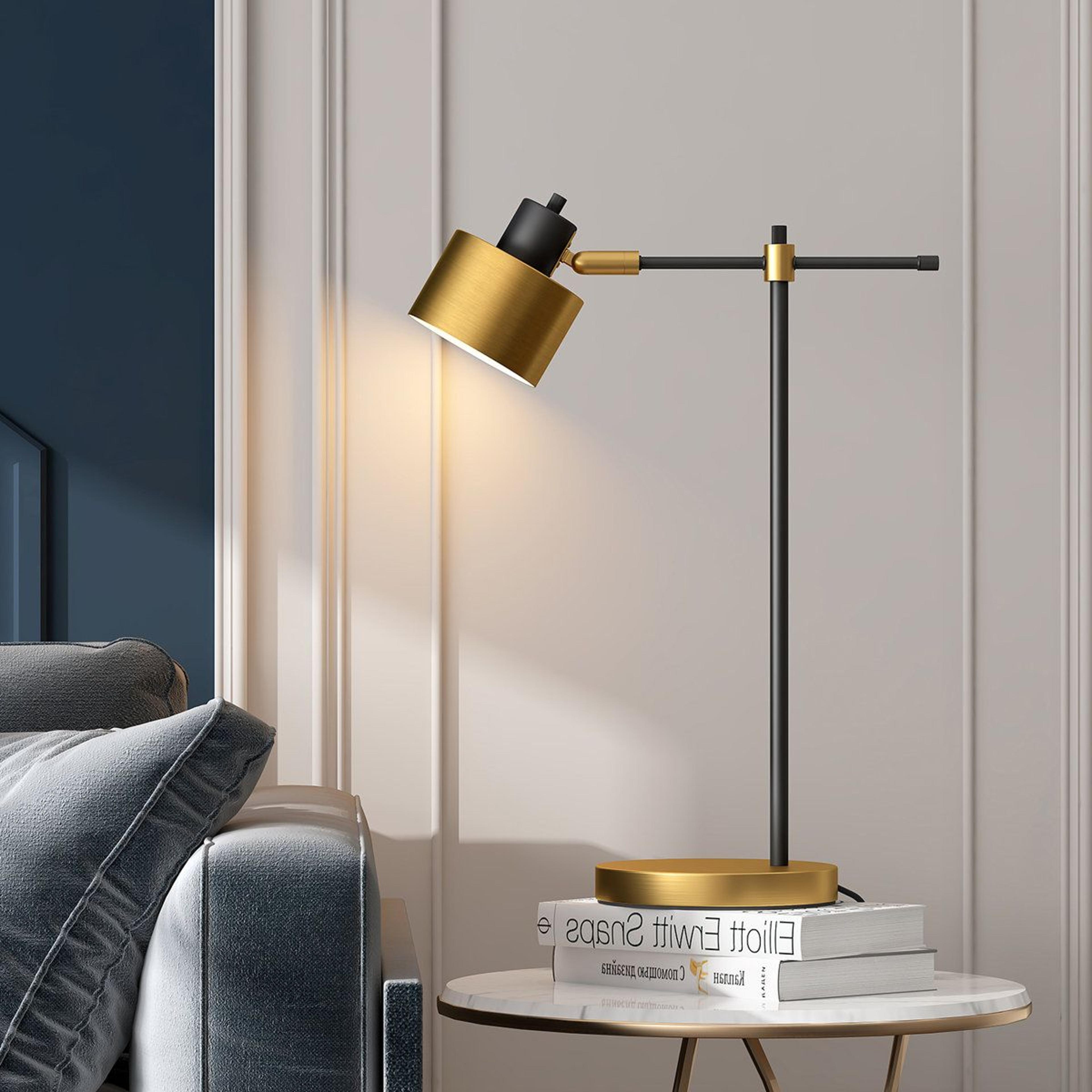 Modern Adjustable Swing Arm Metal Desk Lamp With Outlet 3