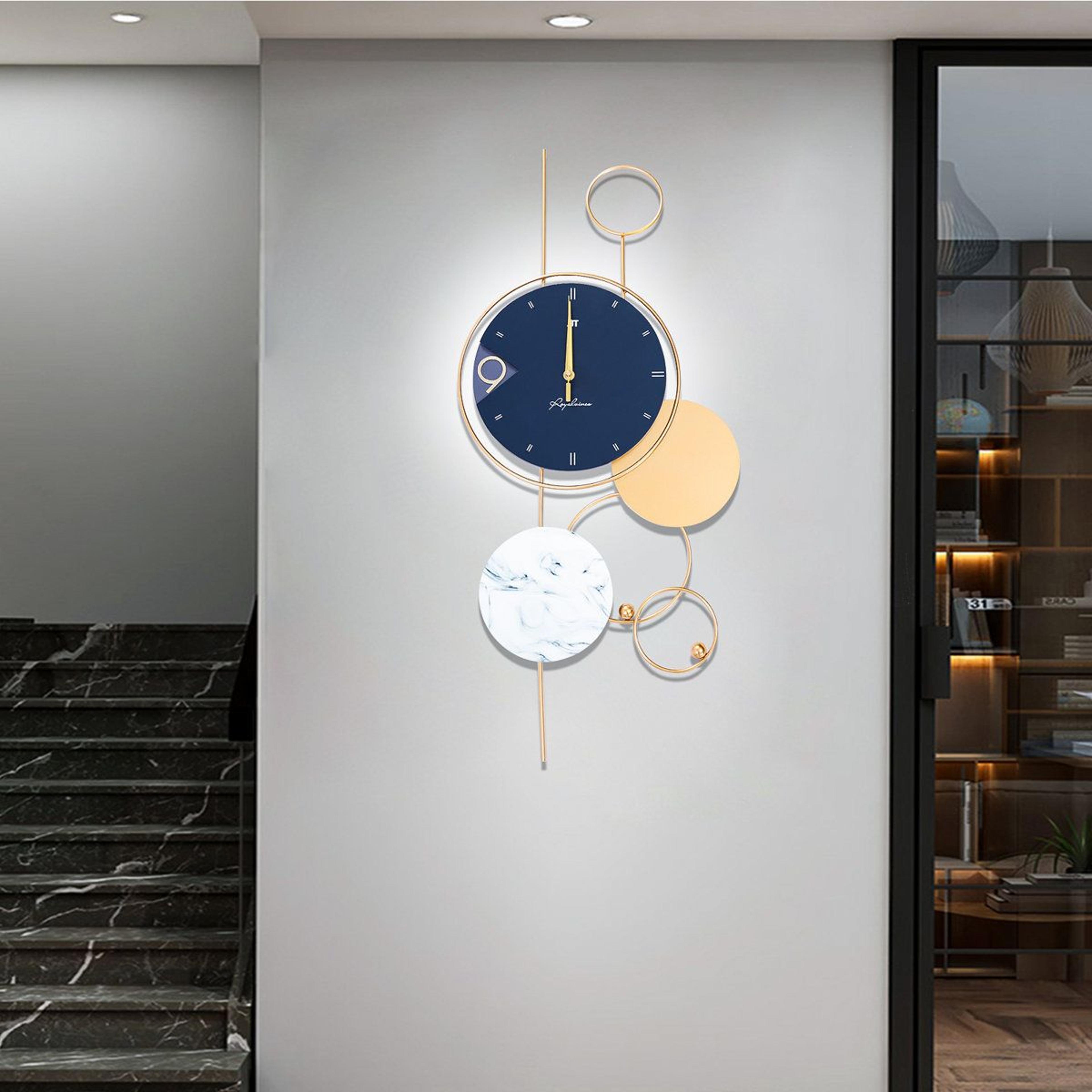 Edithe Modern Metal Wall Clock Blue Gold Silent Geometric Wall Decor 6