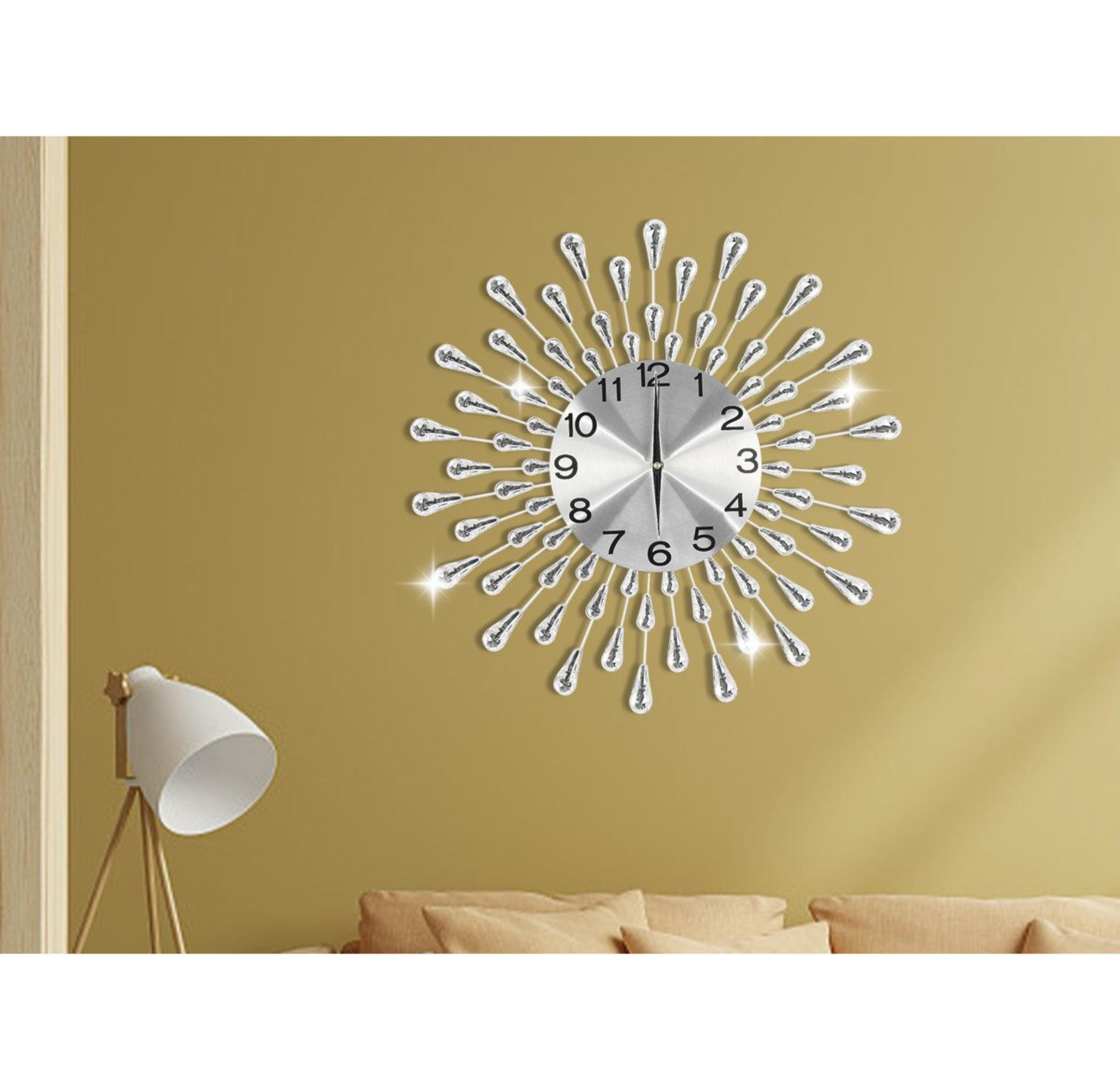 inkmar 19.7 inch crystal wall clock with silent quartz sunburst design