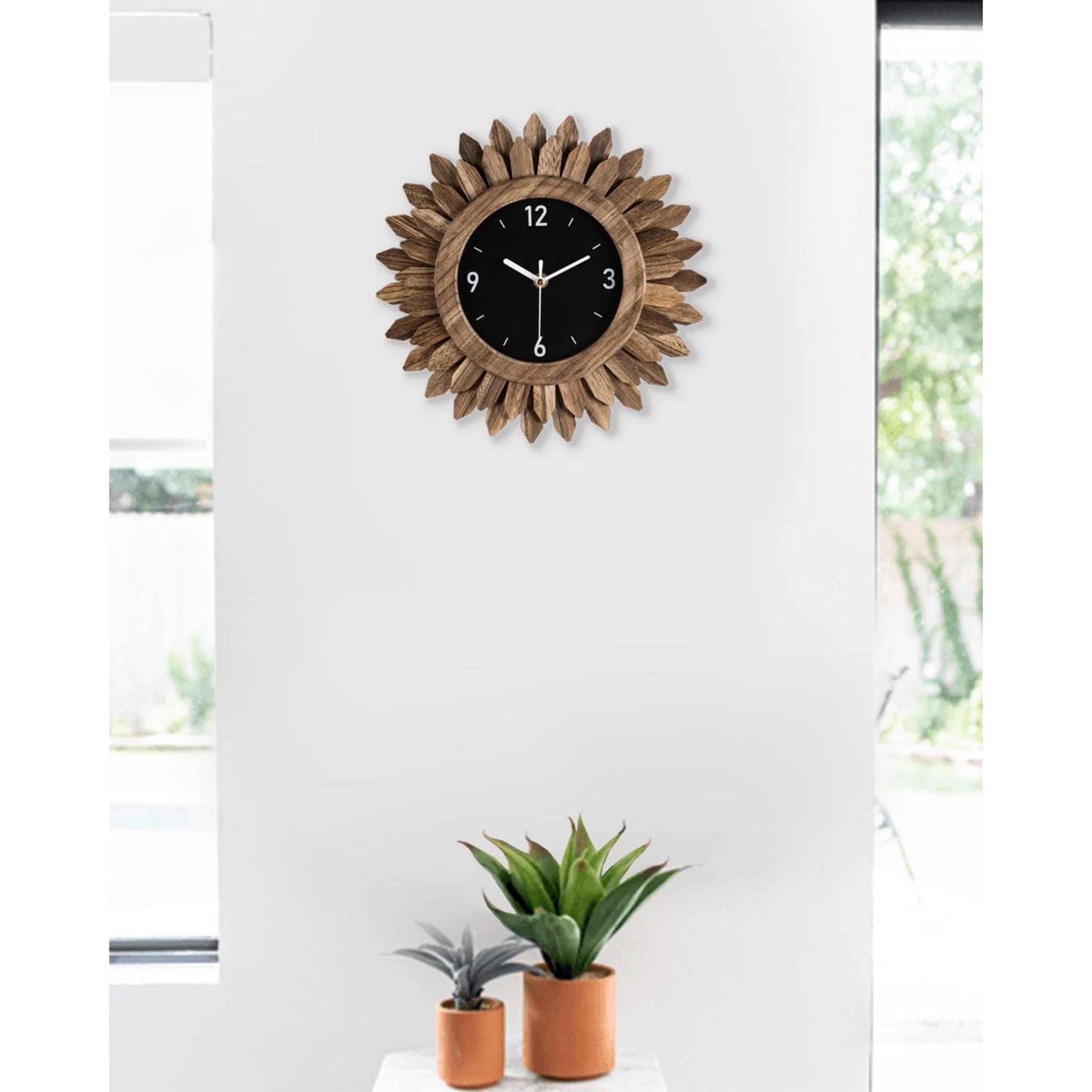 12 inch boho wall clock rustic wood sunburst silent farmhouse decor