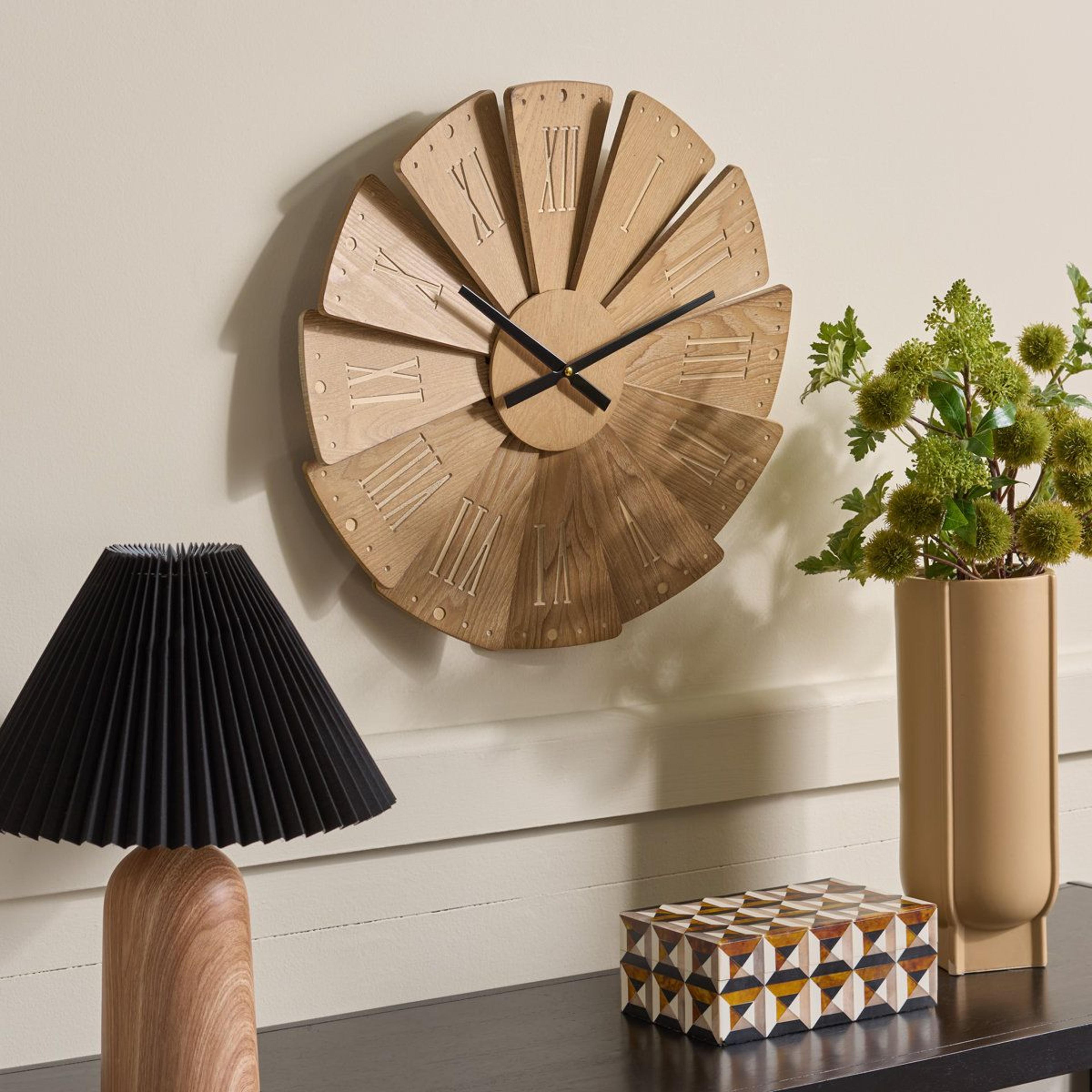 beathan modern wood wall clock natural white roman numeral decor
