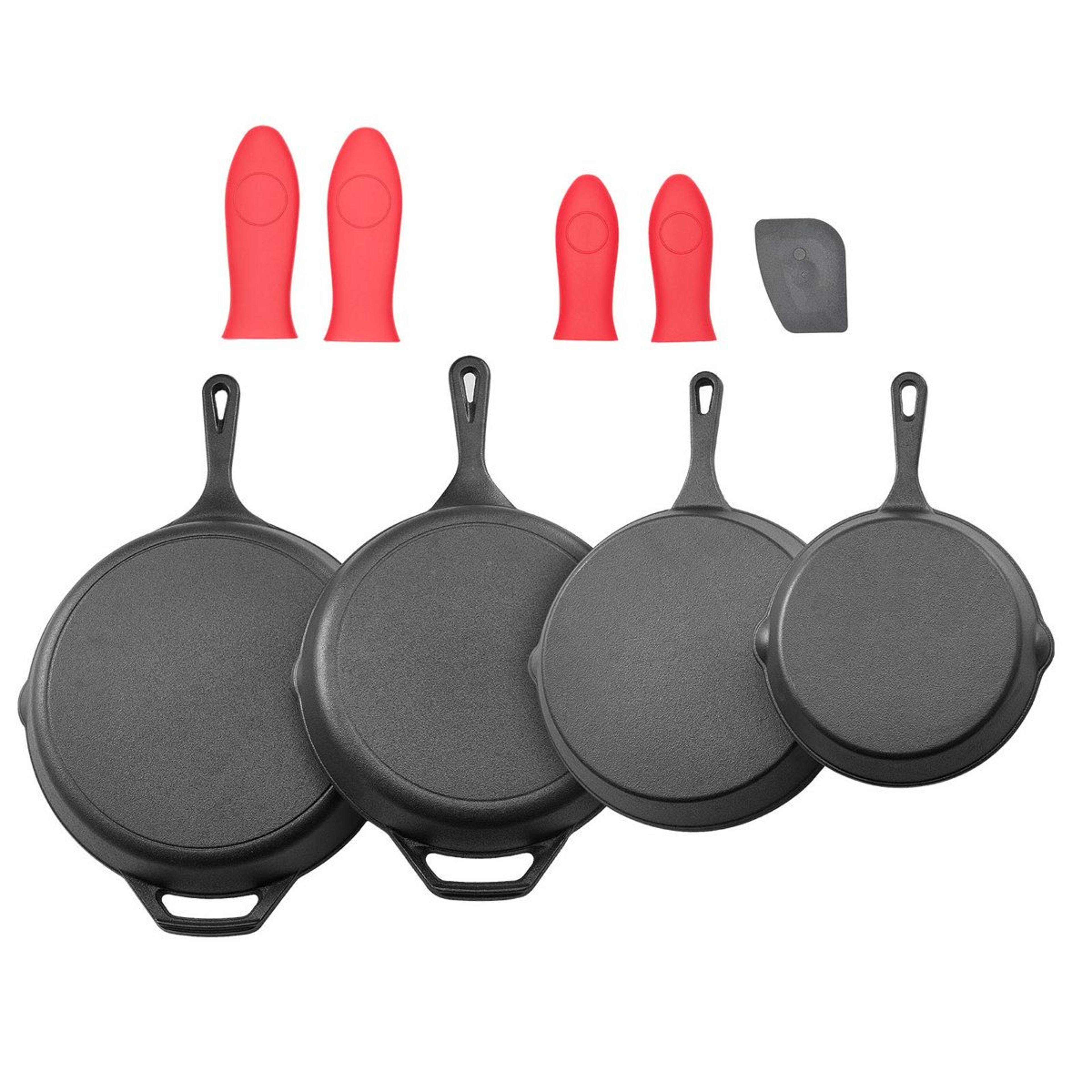 4 piece cast iron skillet set 6 8 10 12 inch pre seasoned induction cookware