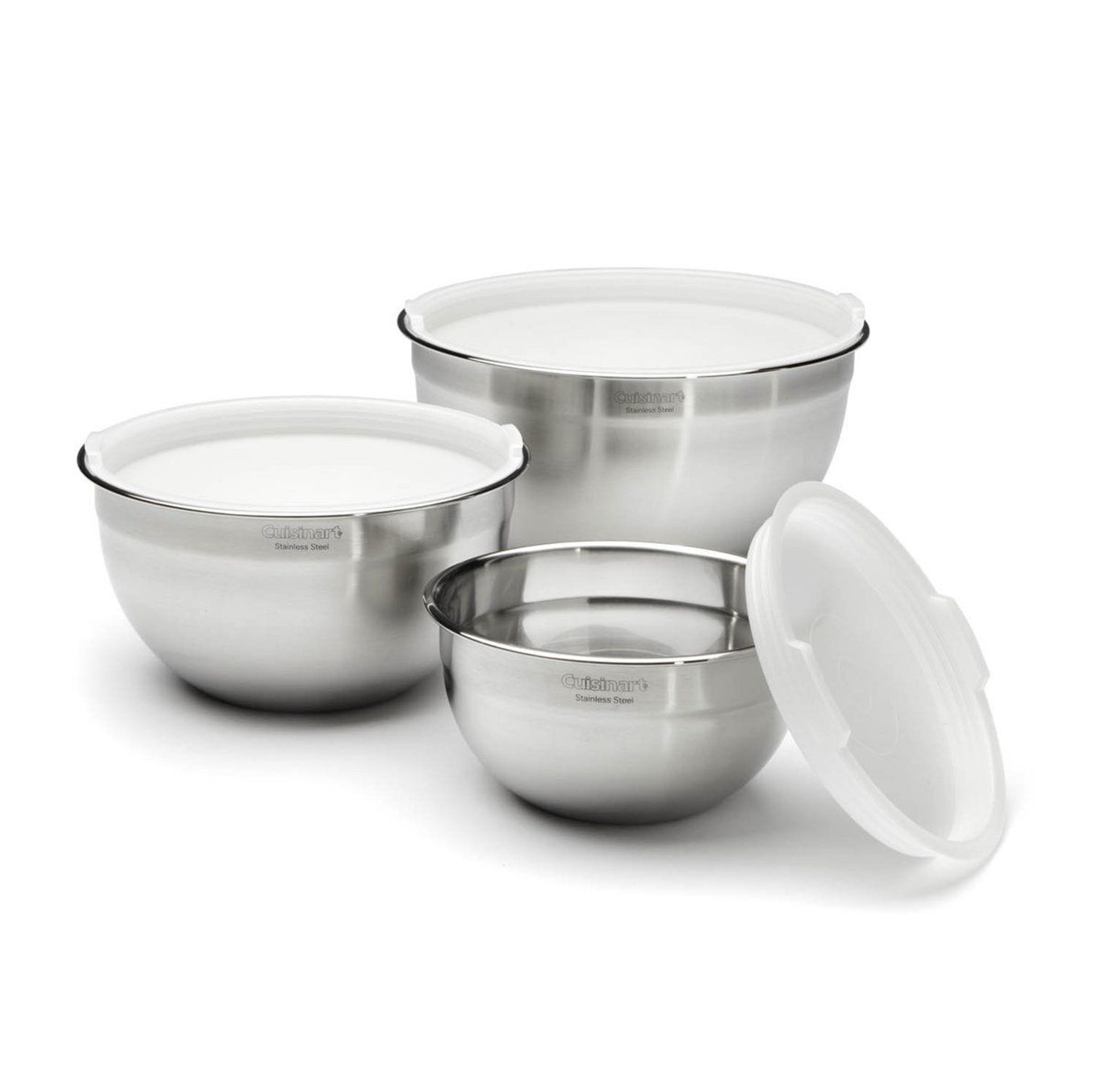 cuisinart 3 piece stainless steel mixing bowls with lids nesting kitchen bowl set