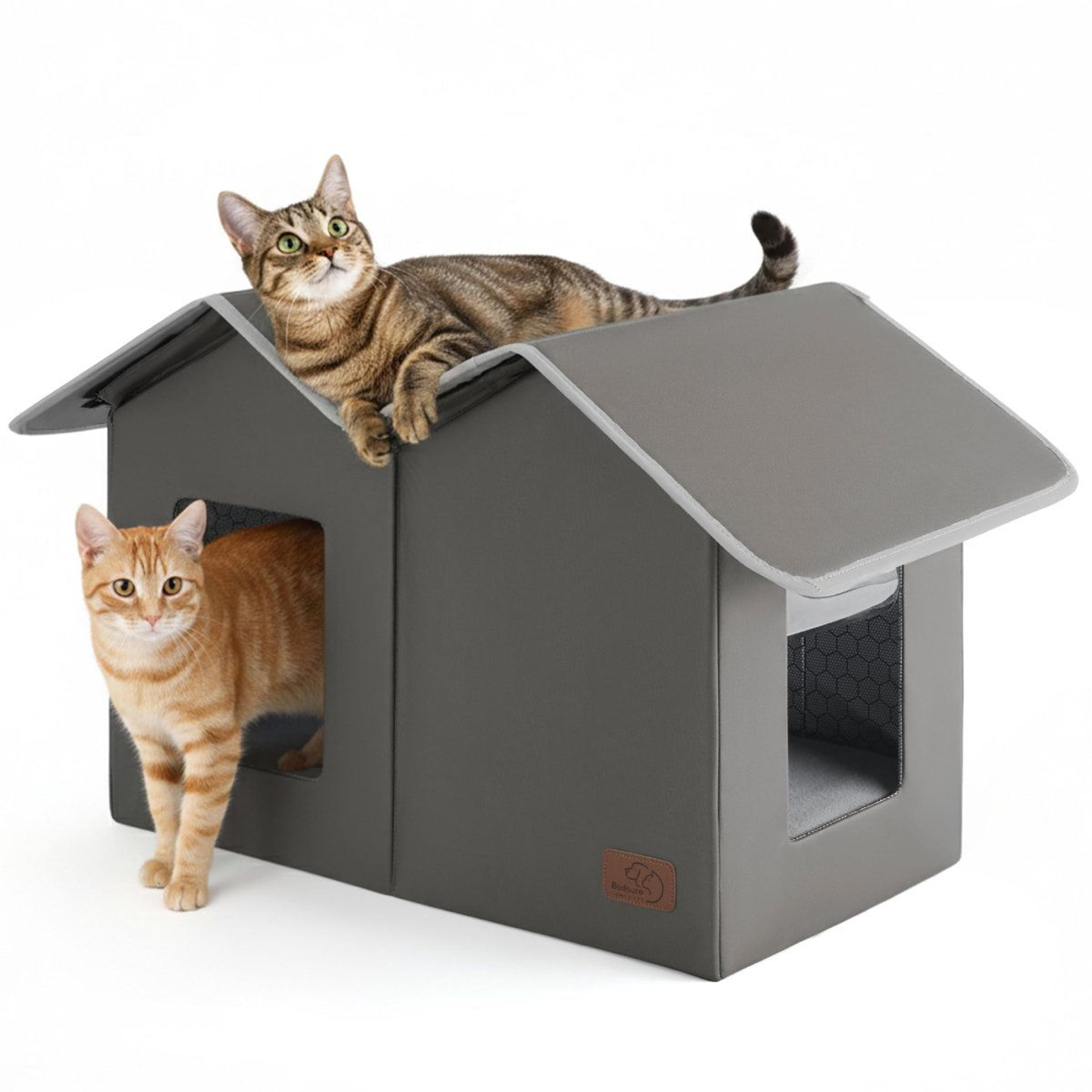 bedsure waterproof outdoor cat house insulated feral cat shelter with raised base