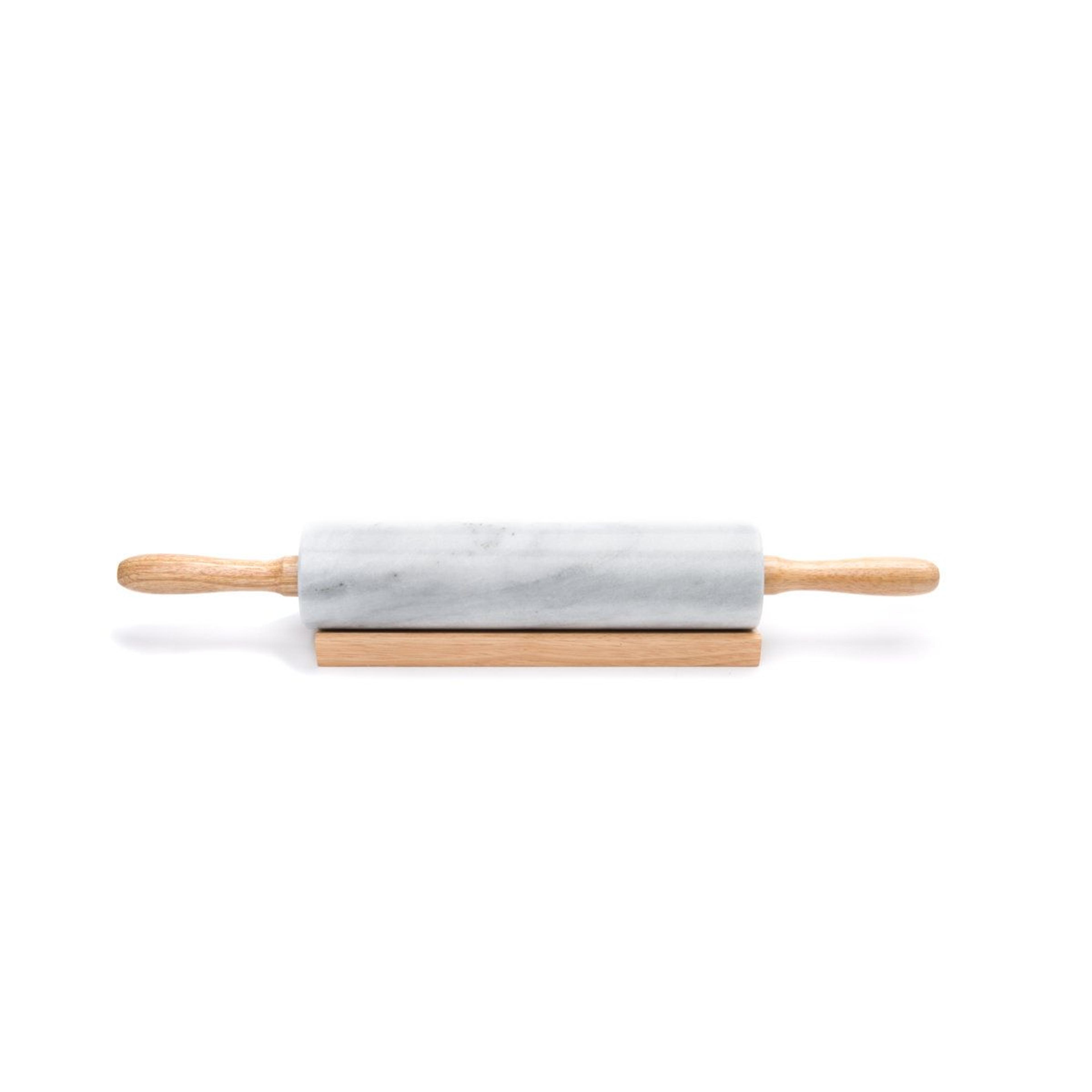 fox run 10 inch marble rolling pin with wooden handles and stand
