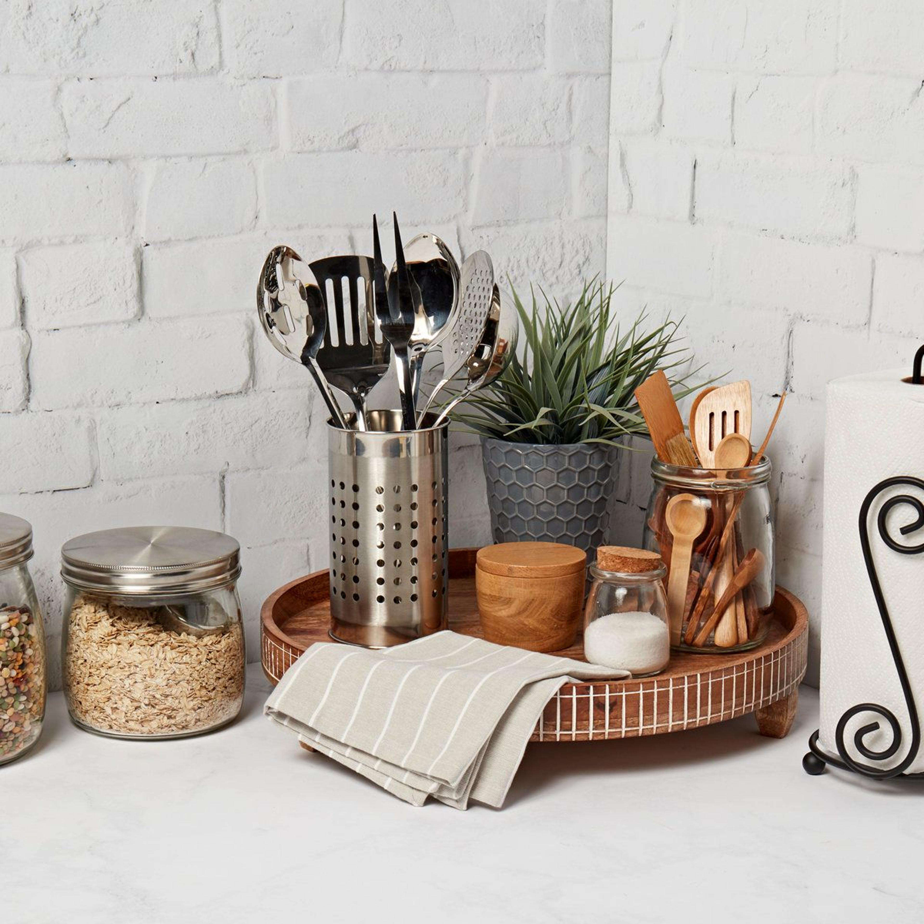9 Piece Wooden Kitchen Utensils Set With Holder And Spoon Rest For Nonstick Cookware 1