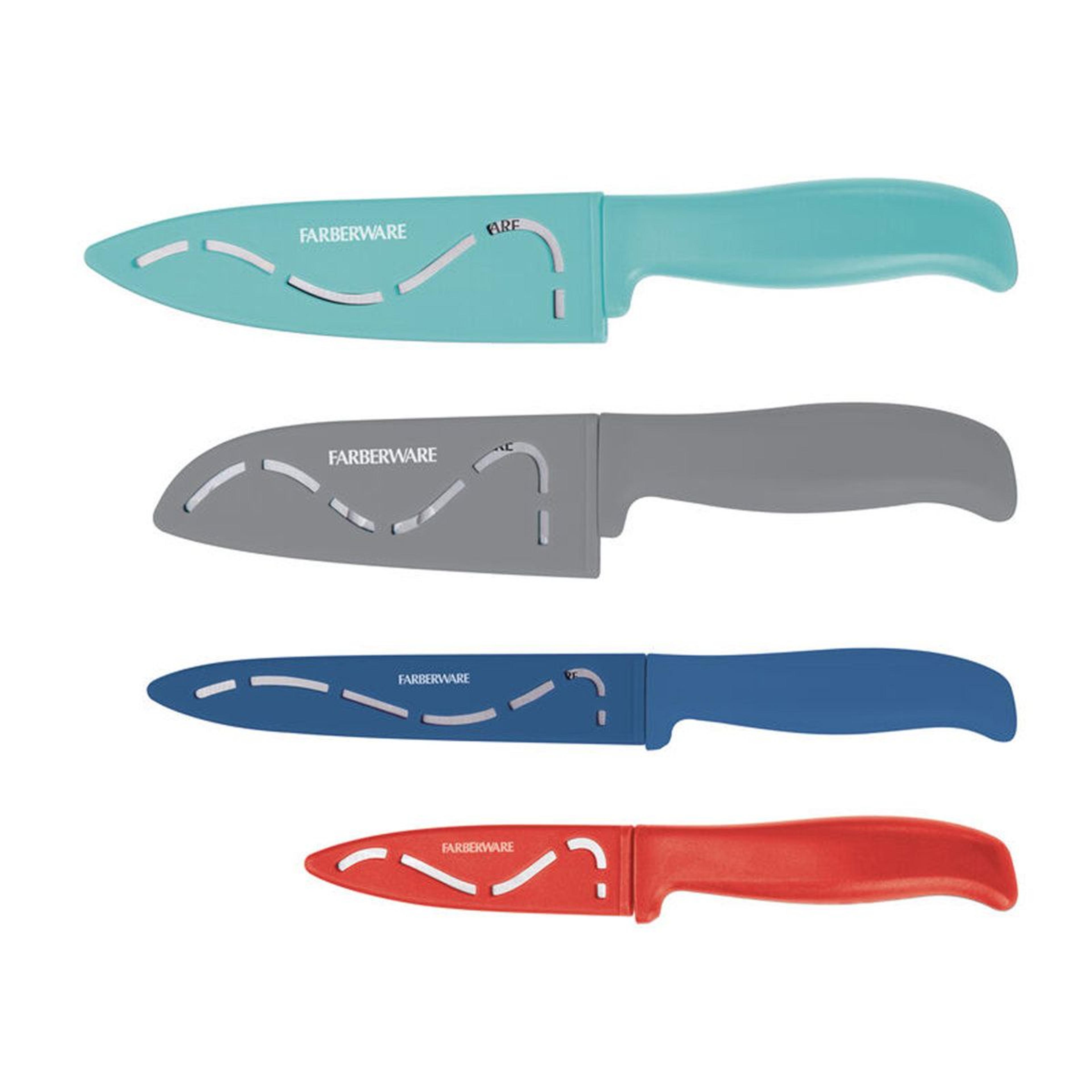 farberware colourworks 4 piece high carbon stainless steel chef knife set with blade covers