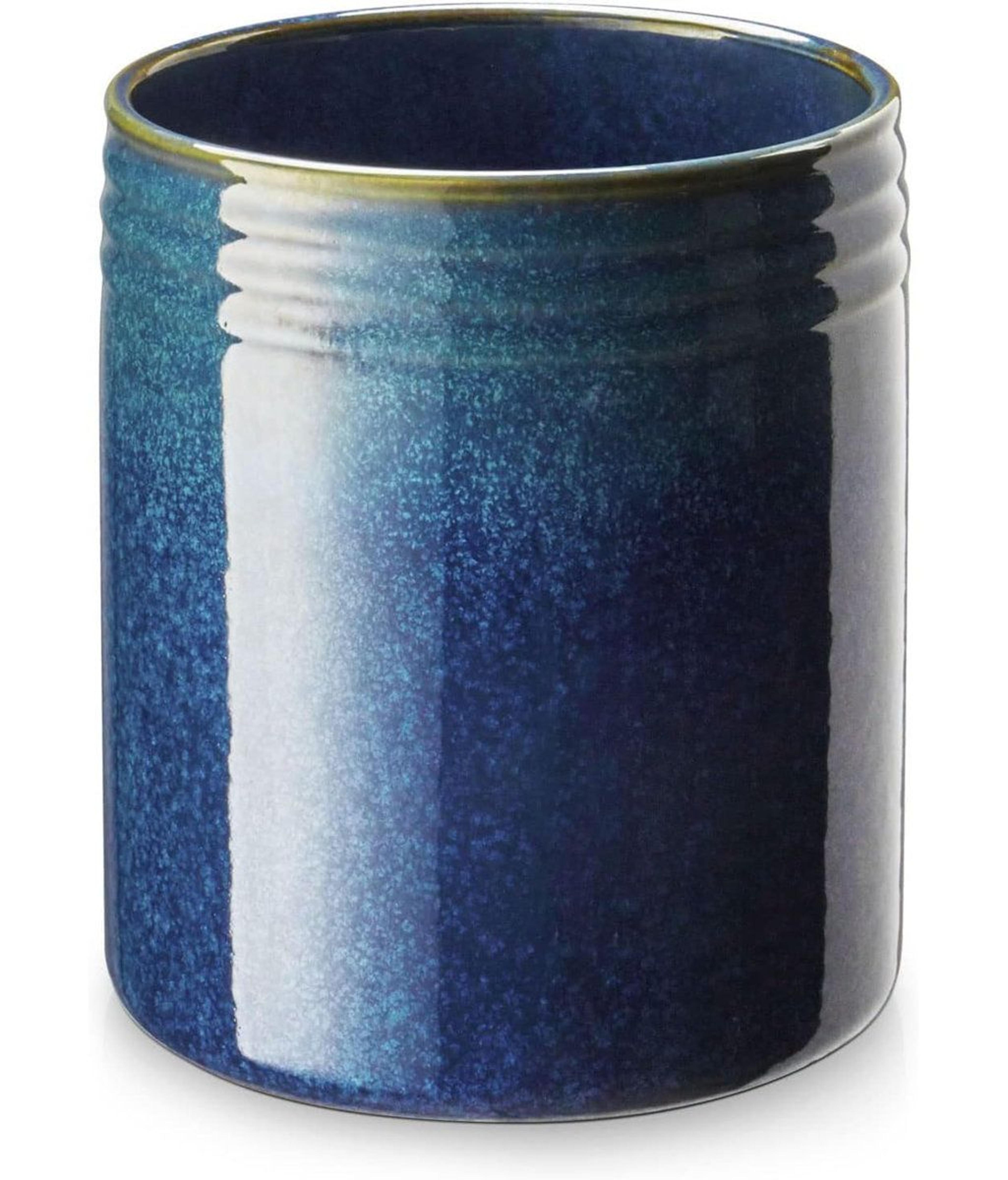 starry blue ceramic utensil holder with cork base large farmhouse utensil crock
