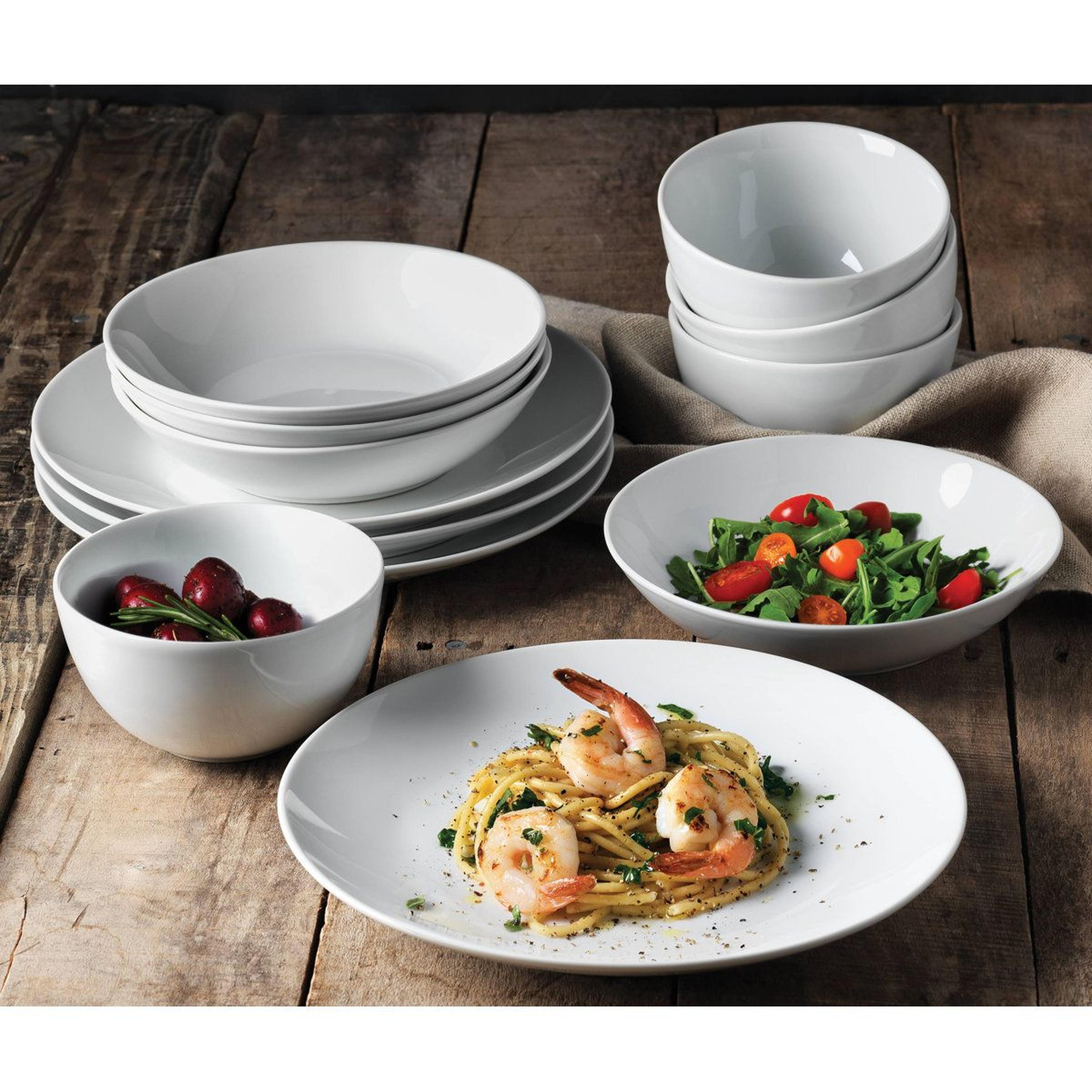 Denmark 12 Piece Porcelain Dinnerware Set For 4 With Stackable Plates And Bowls 13