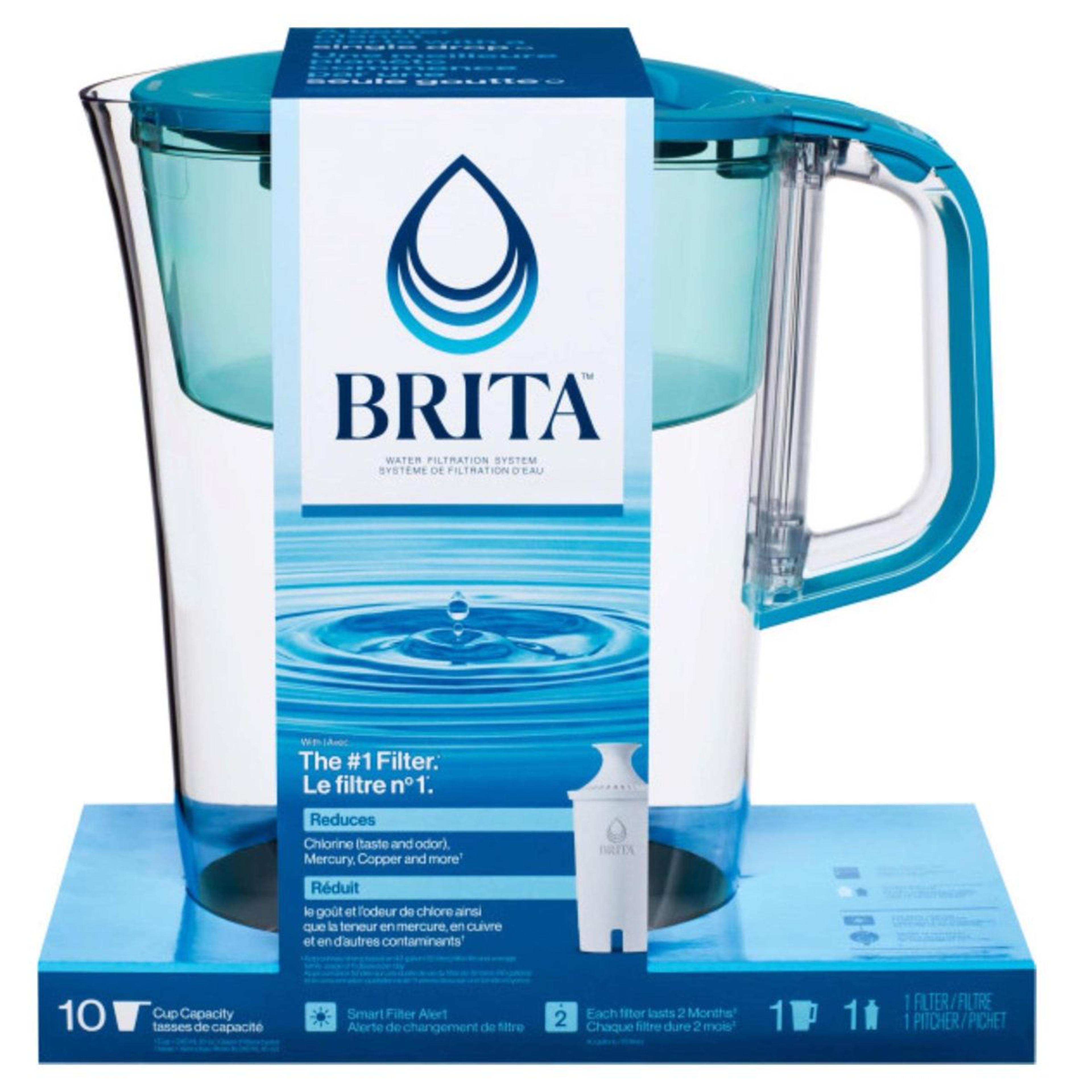 brita tahoe 10 cup water filter pitcher with smartlight blue clear
