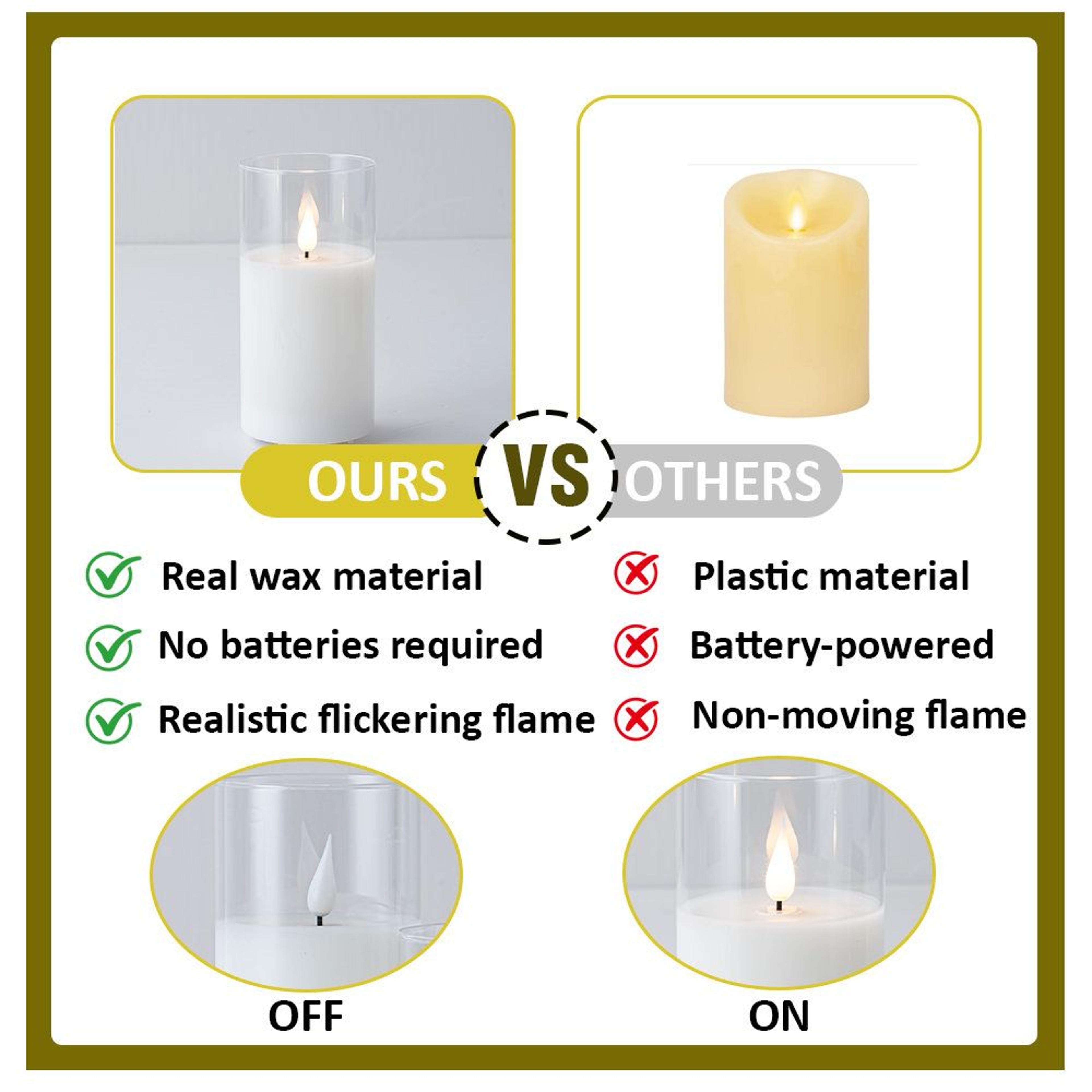 Set Of 3 Rechargeable Flameless Candles With Real Wax Glass Pillars Remote And Timer 3