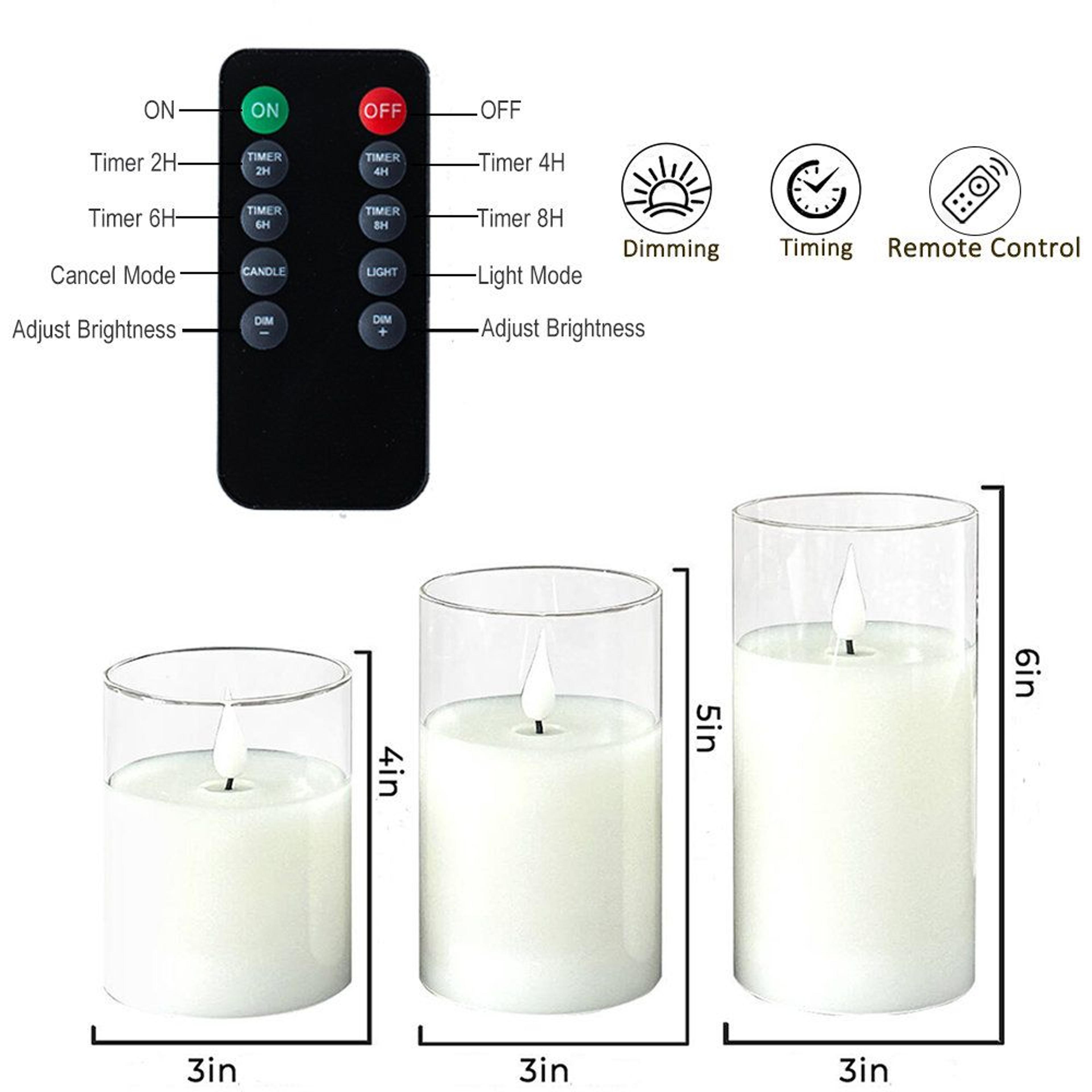 Set Of 3 Rechargeable Flameless Candles With Real Wax Glass Pillars Remote And Timer 4