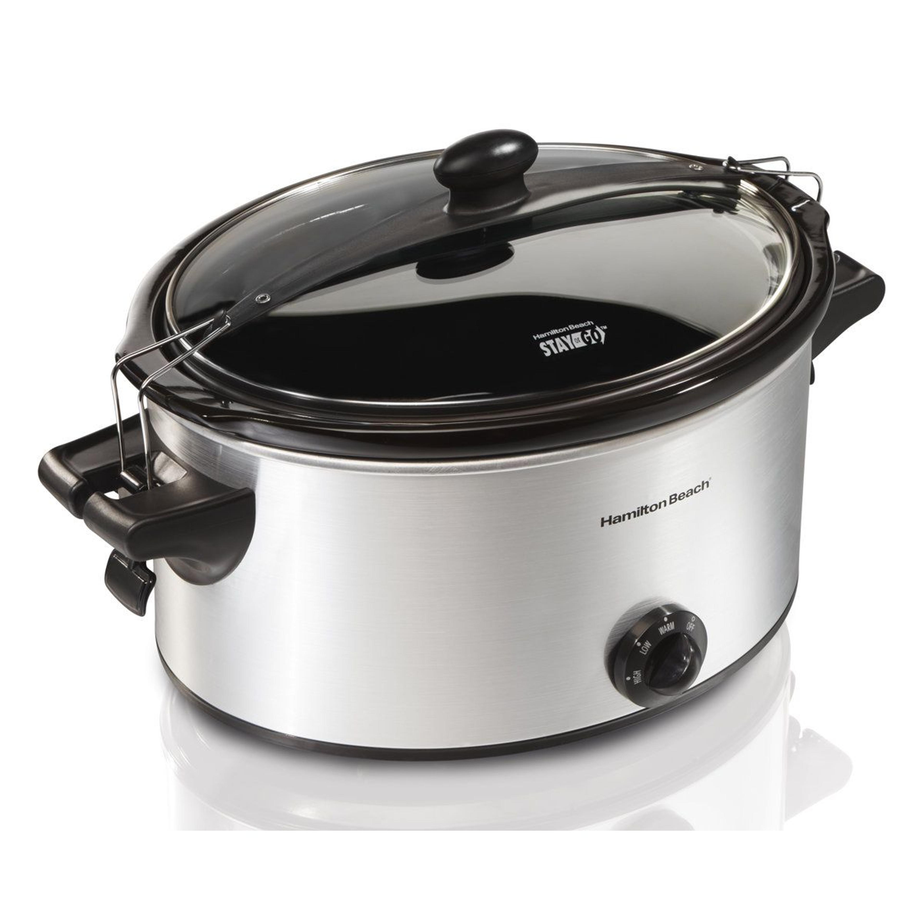 hamilton beach stay or go 6 quart slow cooker with locking lid for family meals