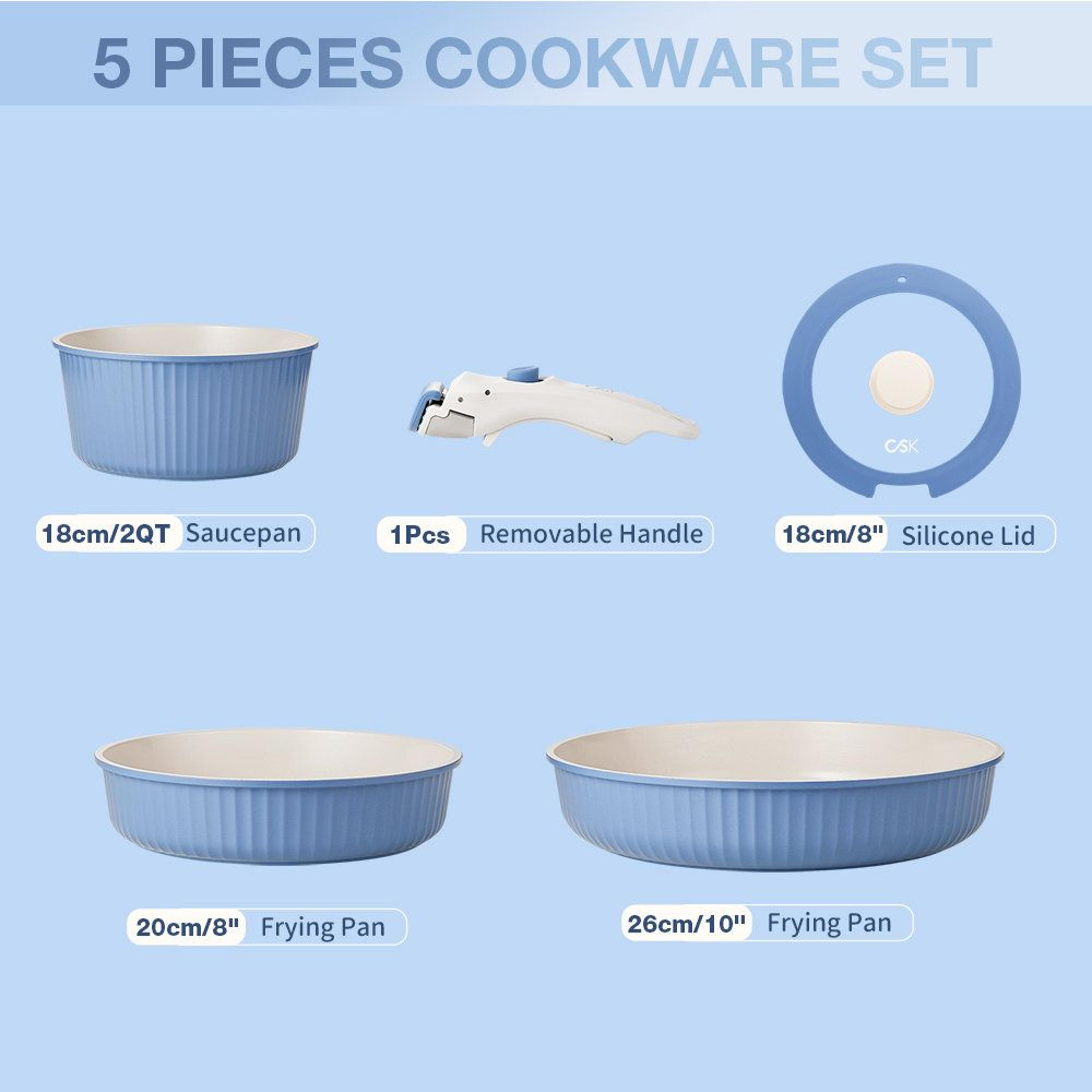 5 Piece Nonstick Cookware Set With Detachable Handle Stackable Induction Pots And Pans 1