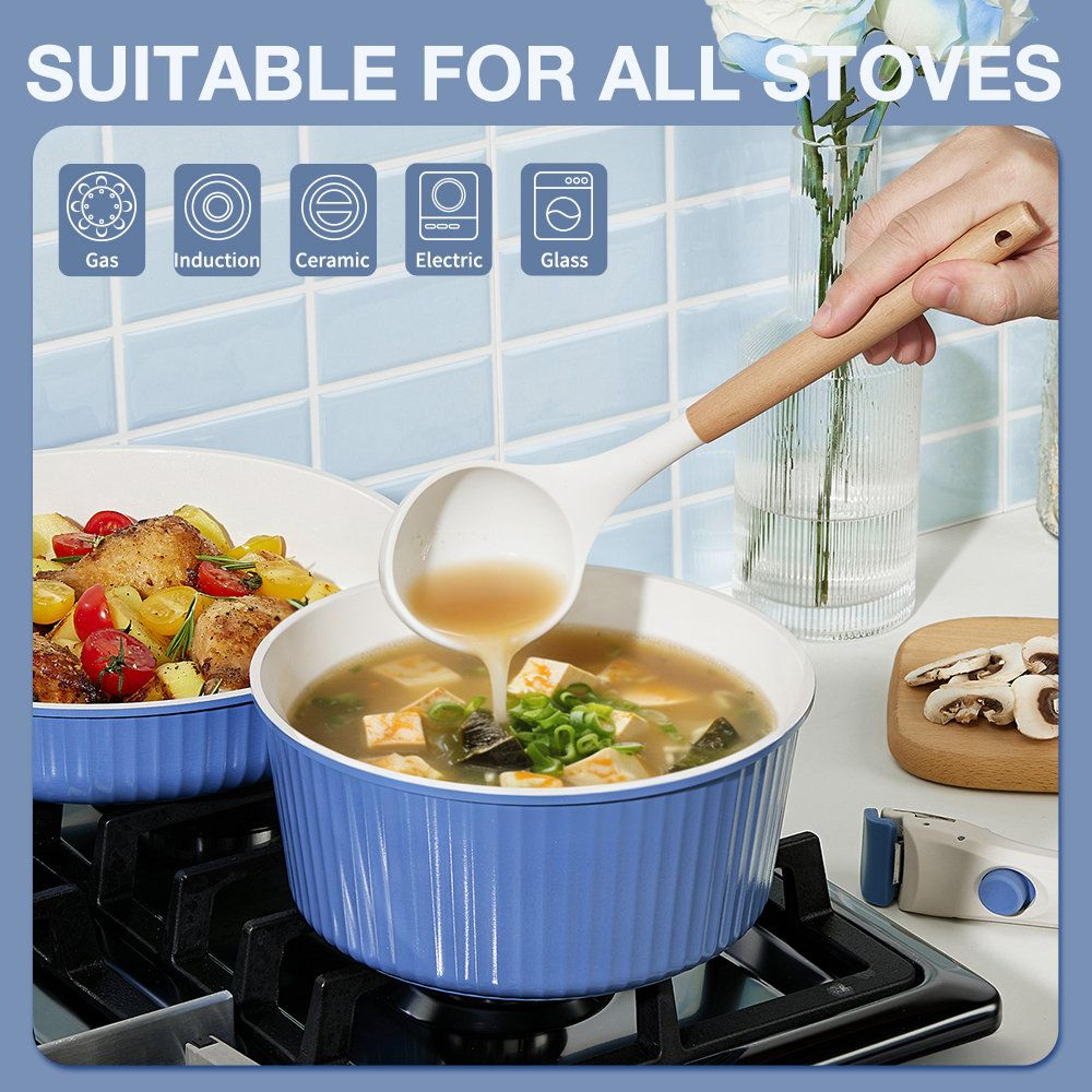 5 Piece Nonstick Cookware Set With Detachable Handle Stackable Induction Pots And Pans 3