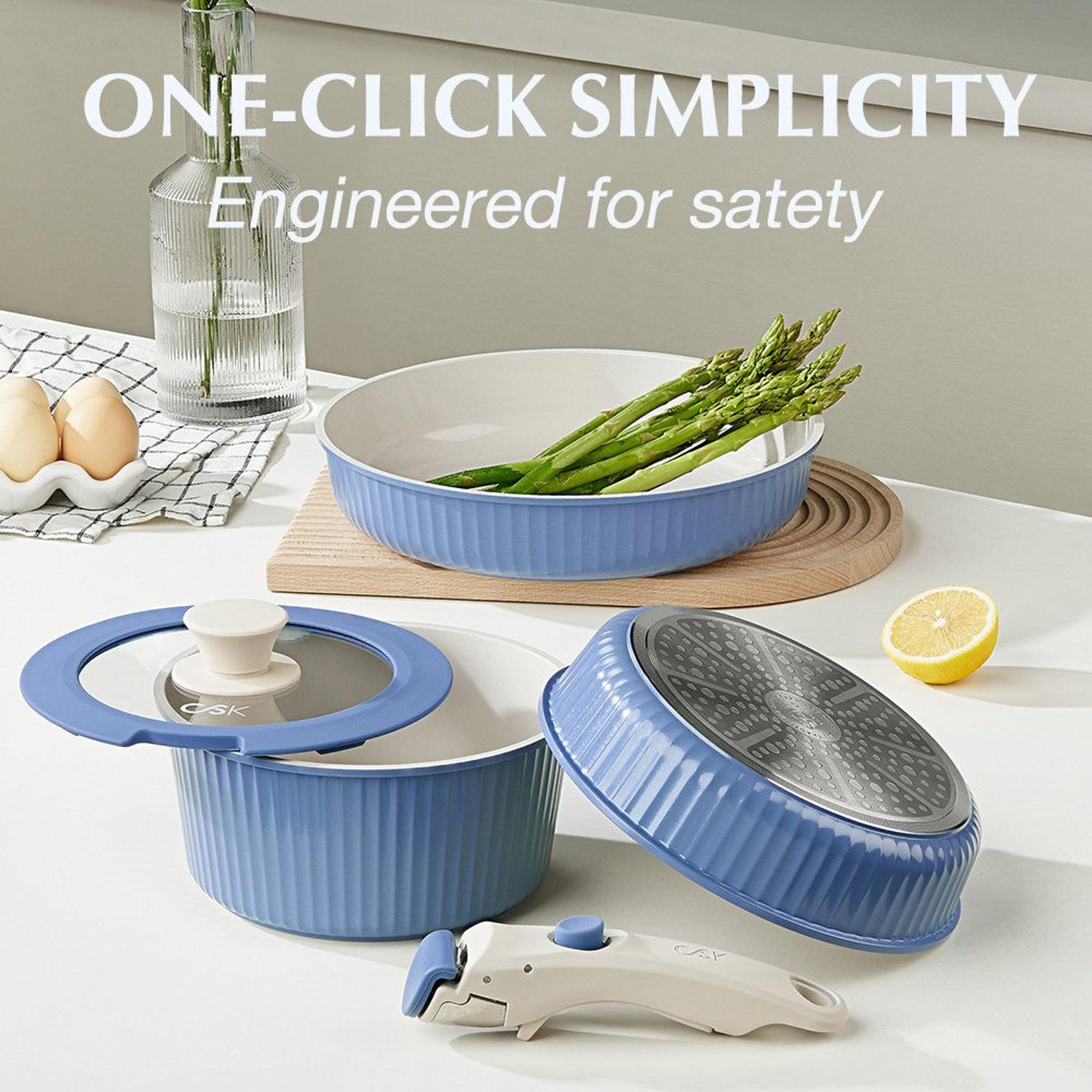 5 Piece Nonstick Cookware Set With Detachable Handle Stackable Induction Pots And Pans 7